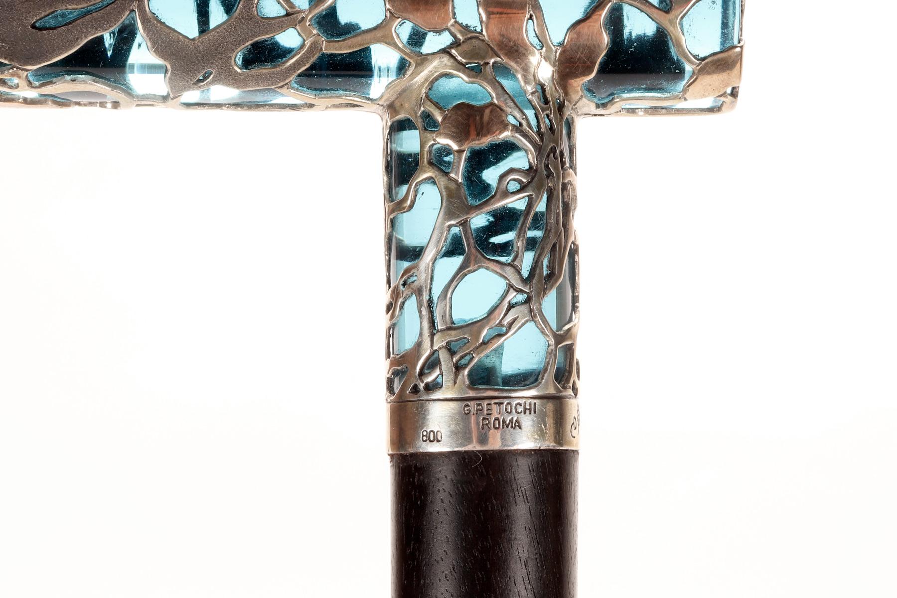 Walking stick, Duilio Cambellotti and Petocchi swallows cane, Rome, Italy 1910. In Good Condition For Sale In Milan, IT