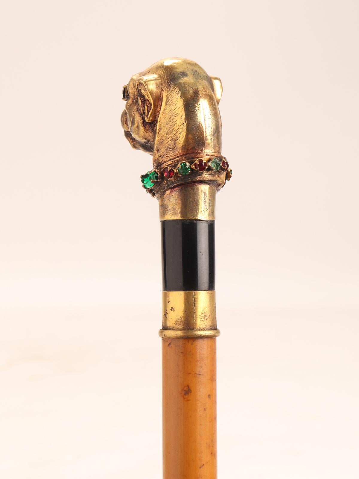 Walking Stick, Handle Depicting a Pug Dog’s Head, France 1890 In Good Condition For Sale In Milan, IT