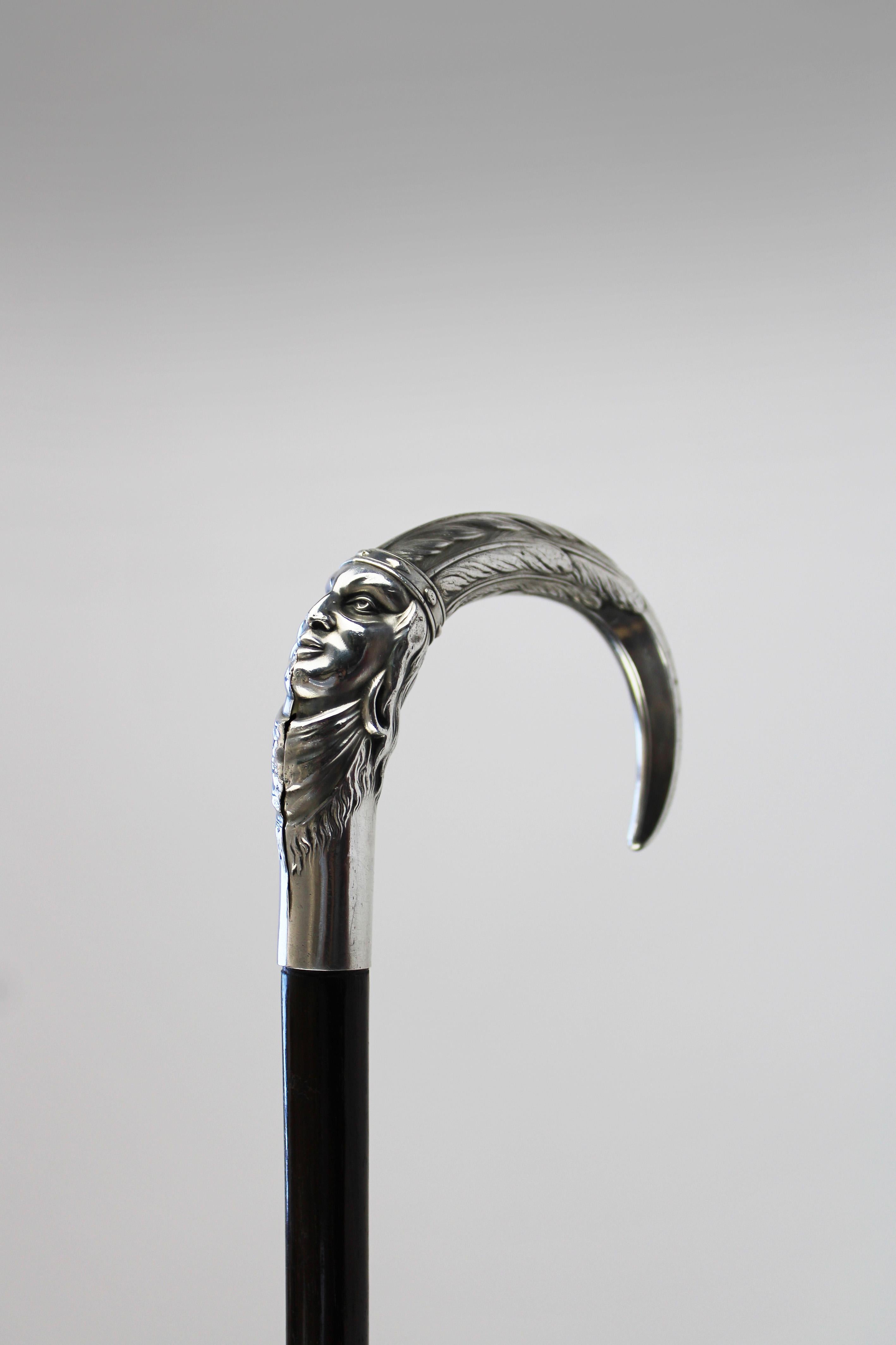 Bastón indio palo de rosa plata Lucien Gaillard Nativo americano 1900 Francia Francés en venta