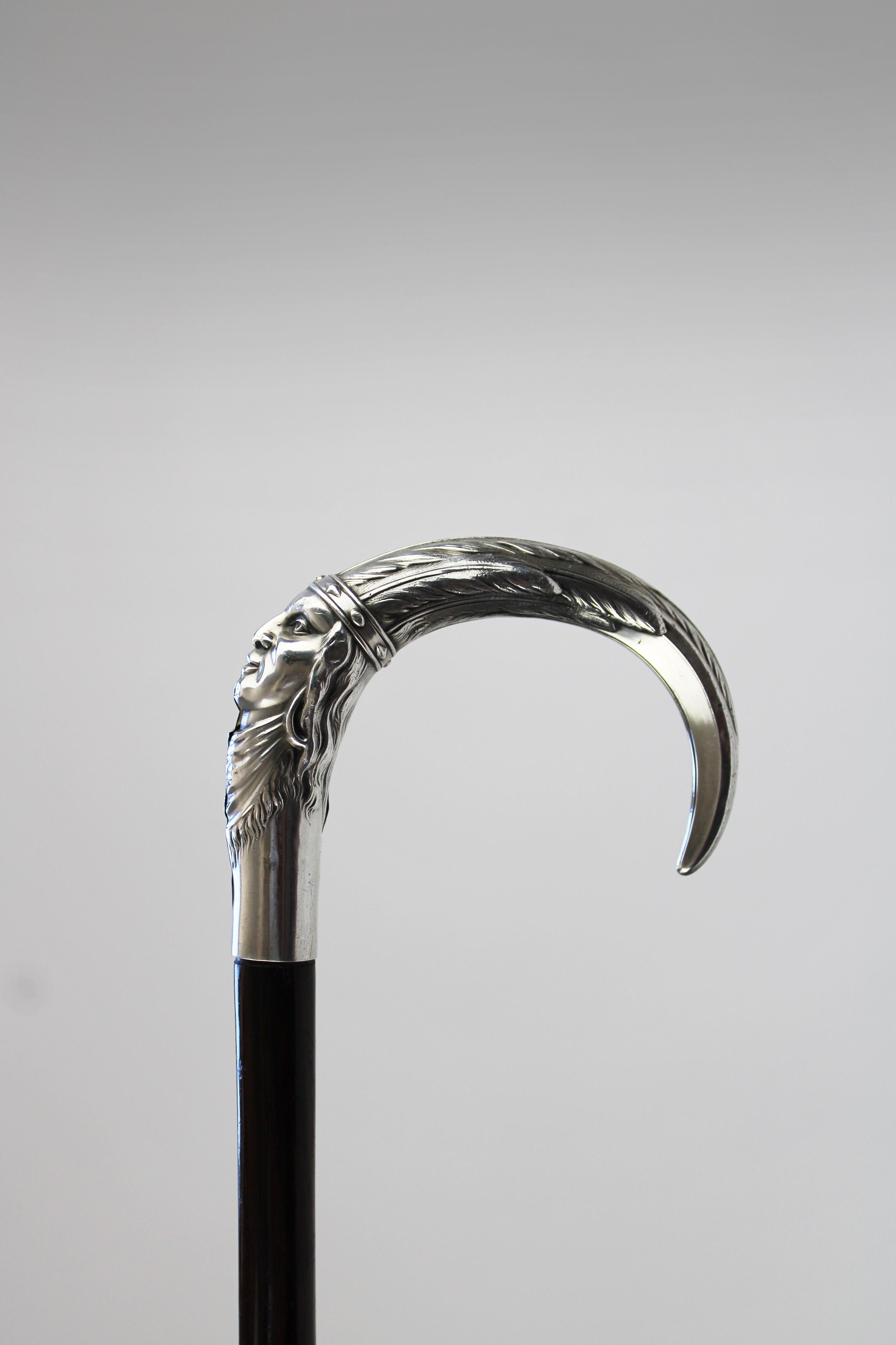 Bastón indio palo de rosa plata Lucien Gaillard Nativo americano 1900 Francia Hecho a mano en venta