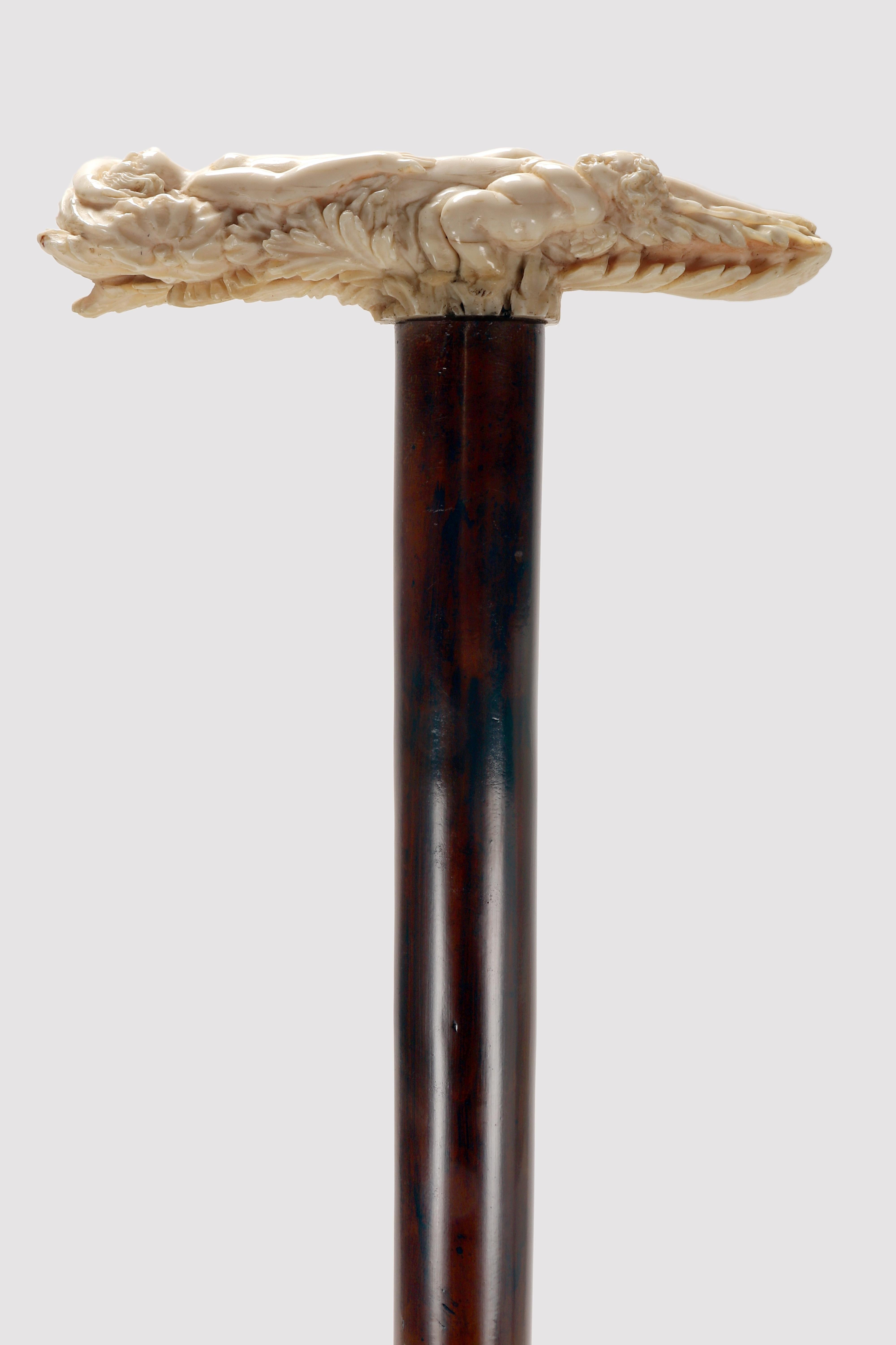 Spazierstock, großer geschnitzter Elfenbeingriff von Opstal, Flandern Mitte des 17. Jahrhunderts. (Metall) im Angebot