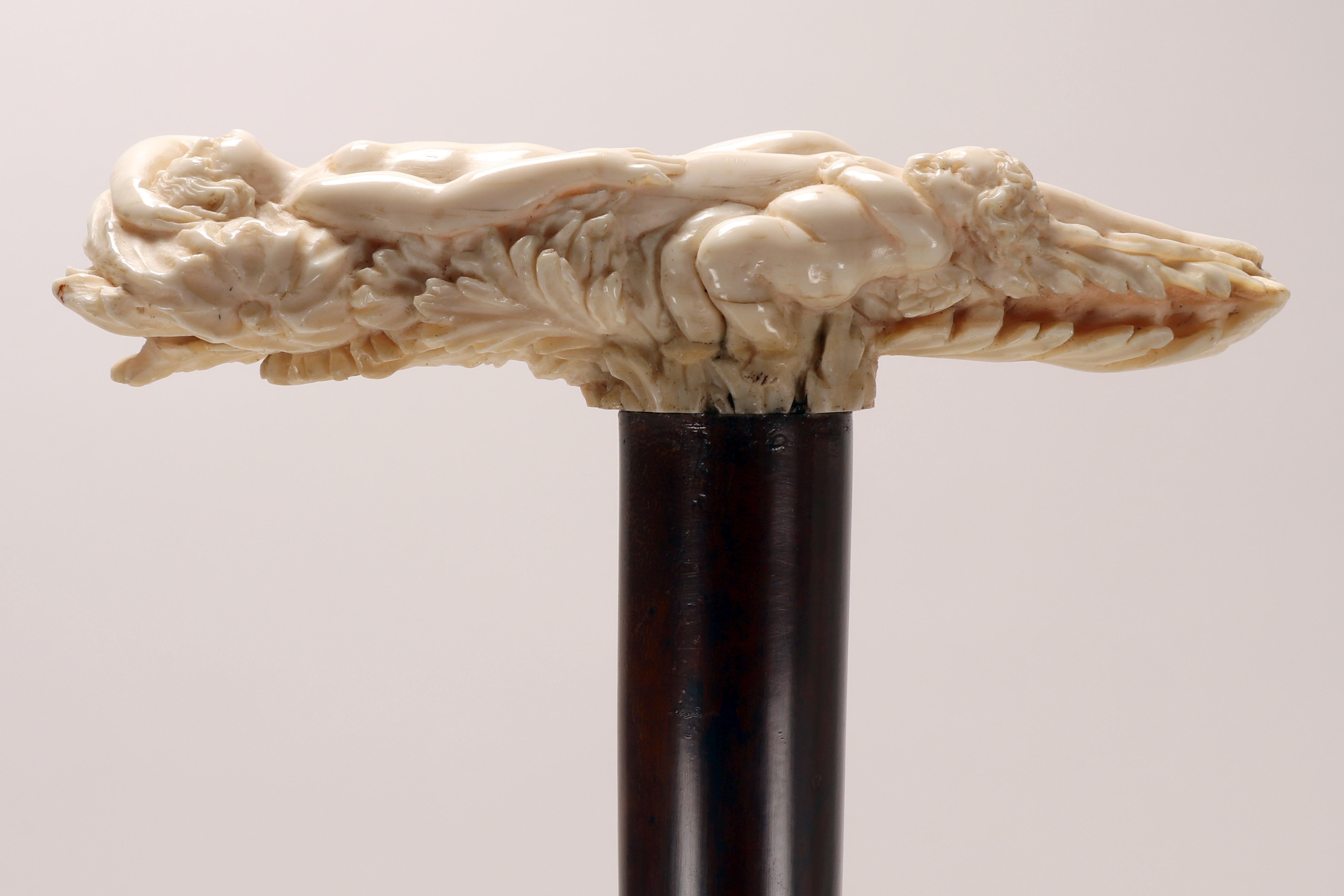 Spazierstock, großer geschnitzter Elfenbeingriff von Opstal, Flandern Mitte des 17. Jahrhunderts. im Angebot 2