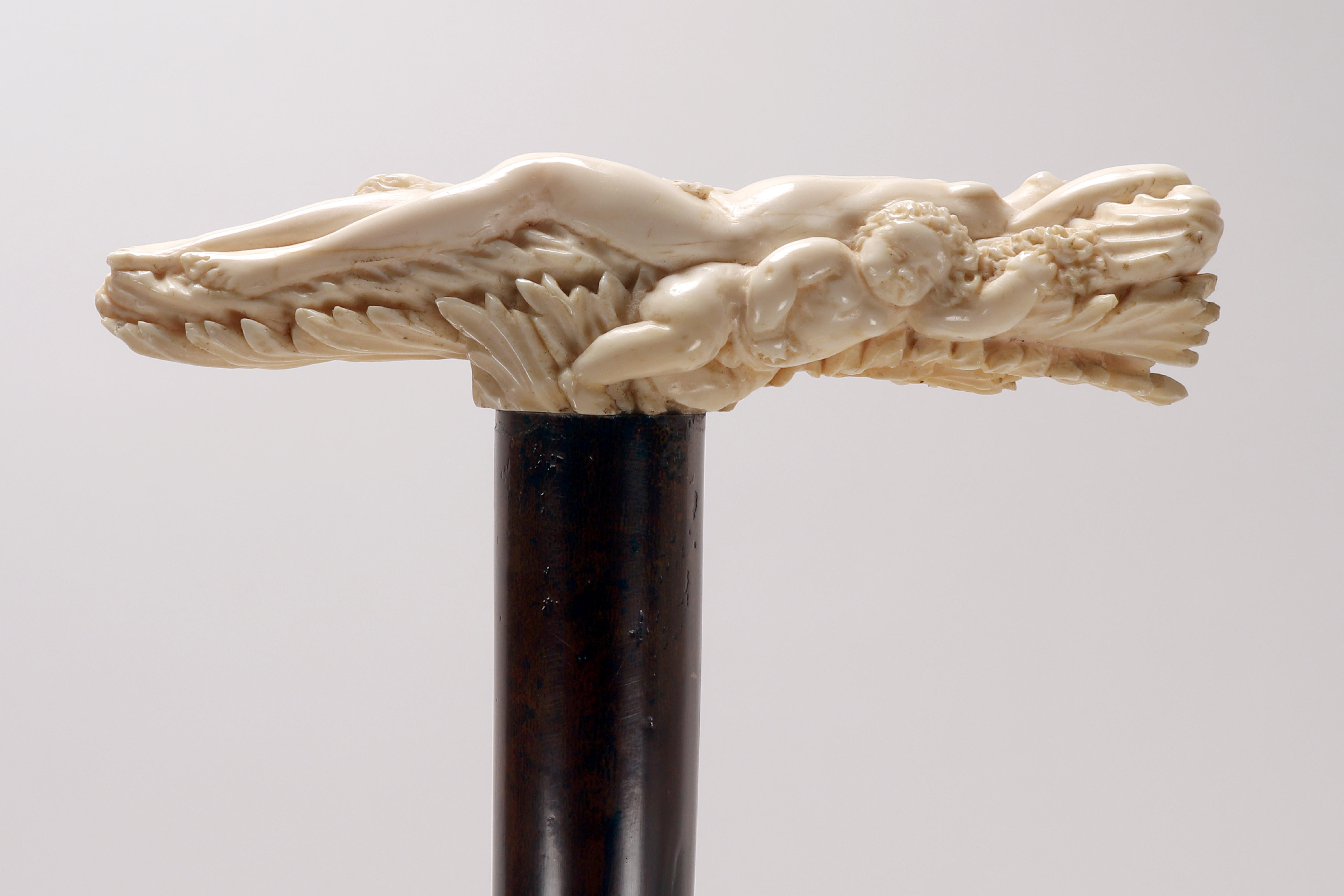Spazierstock, großer geschnitzter Elfenbeingriff von Opstal, Flandern Mitte des 17. Jahrhunderts. im Angebot 3