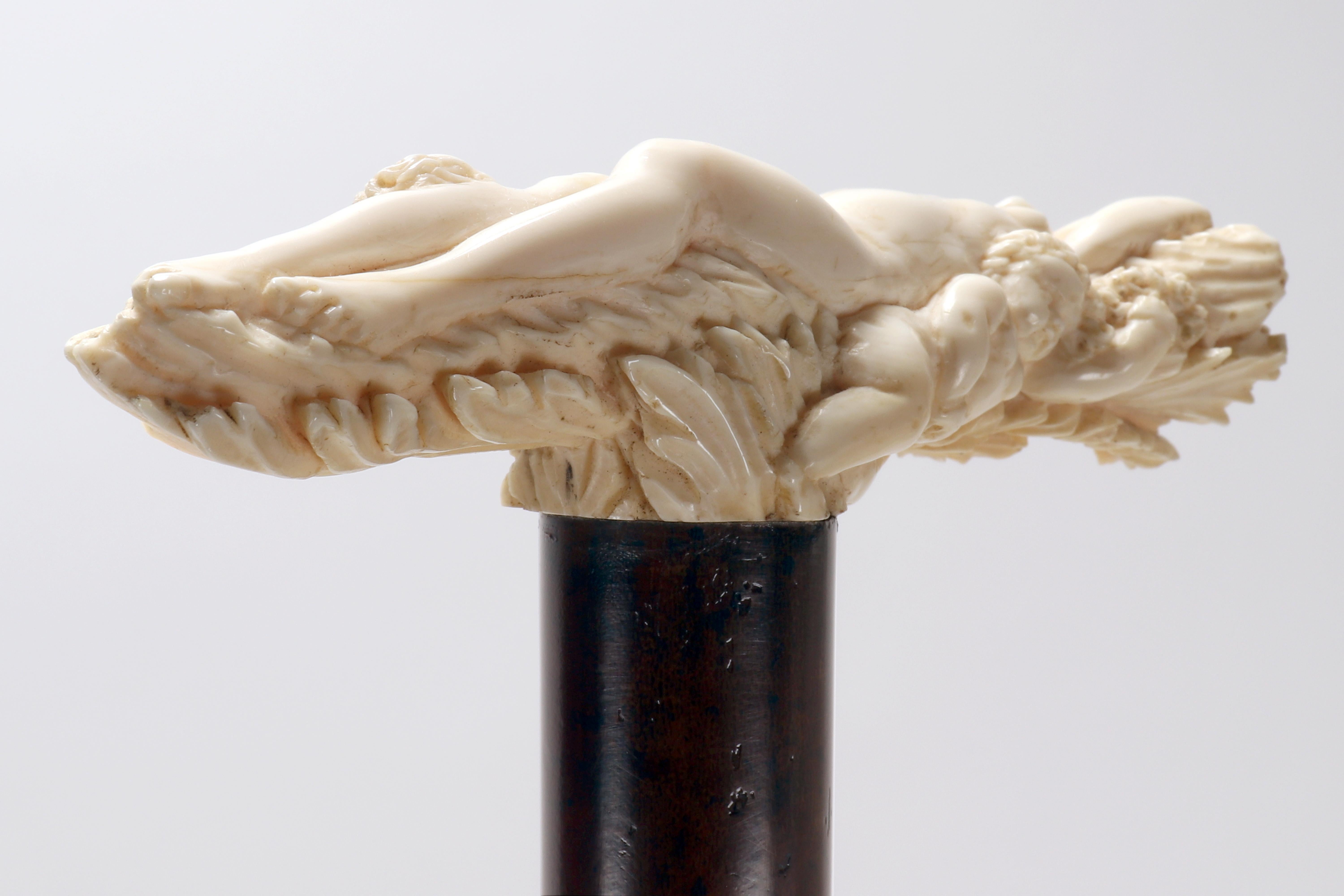 Spazierstock, großer geschnitzter Elfenbeingriff von Opstal, Flandern Mitte des 17. Jahrhunderts. im Angebot 4