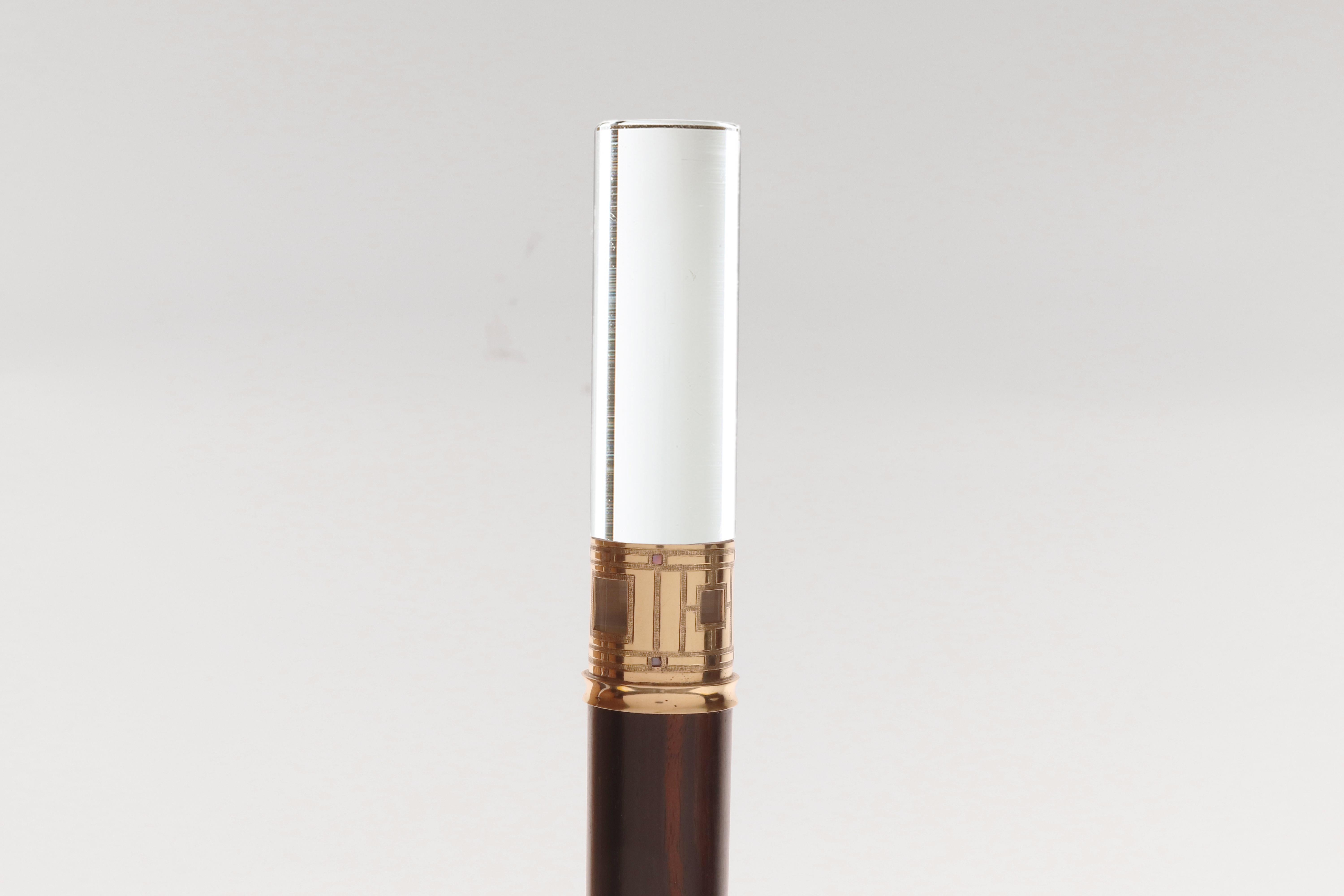 Art Deco Walking stick, rock crystal and gold handle, by Jean Després, France 1930. For Sale