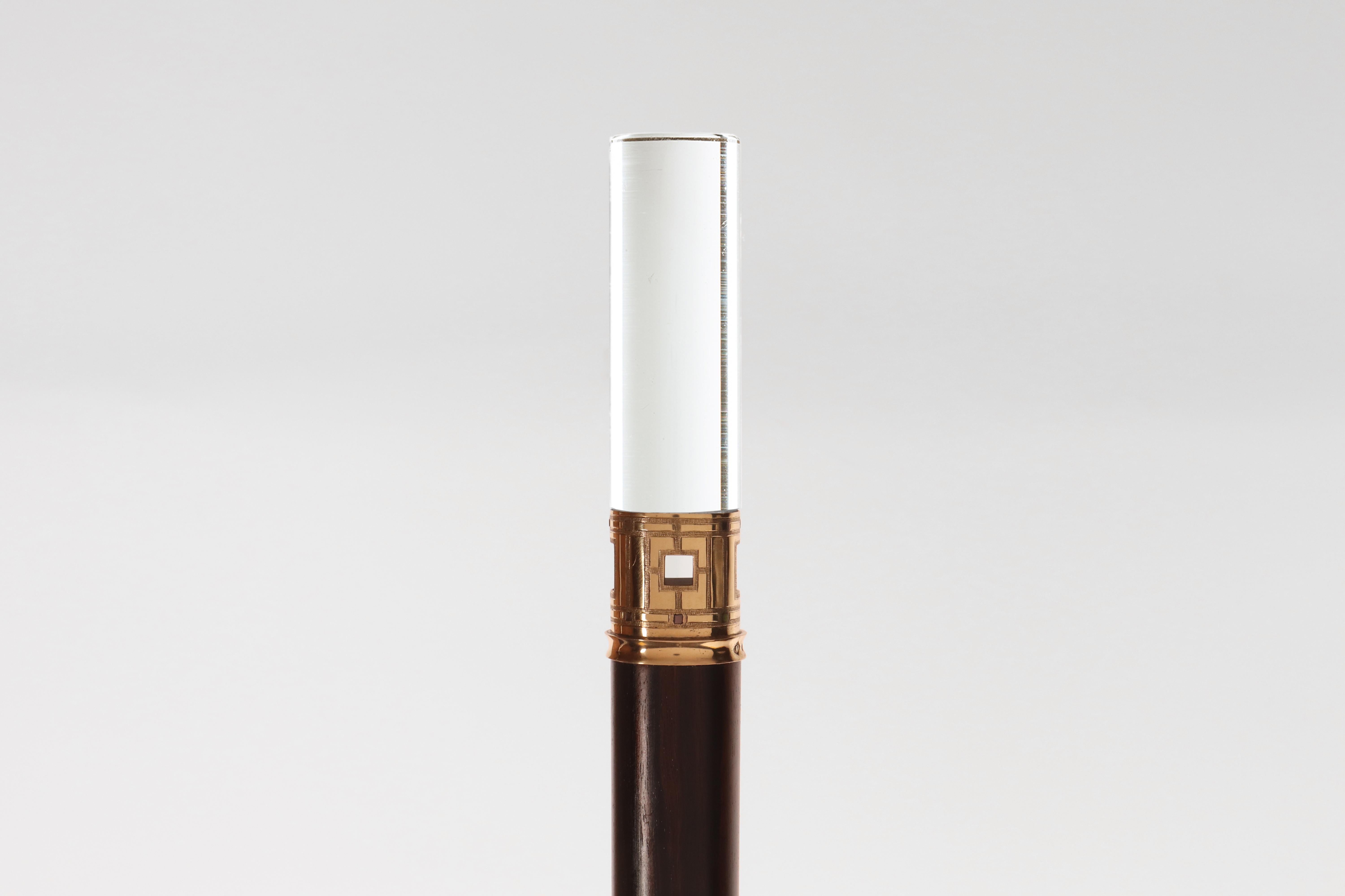 French Walking stick, rock crystal and gold handle, by Jean Després, France 1930. For Sale