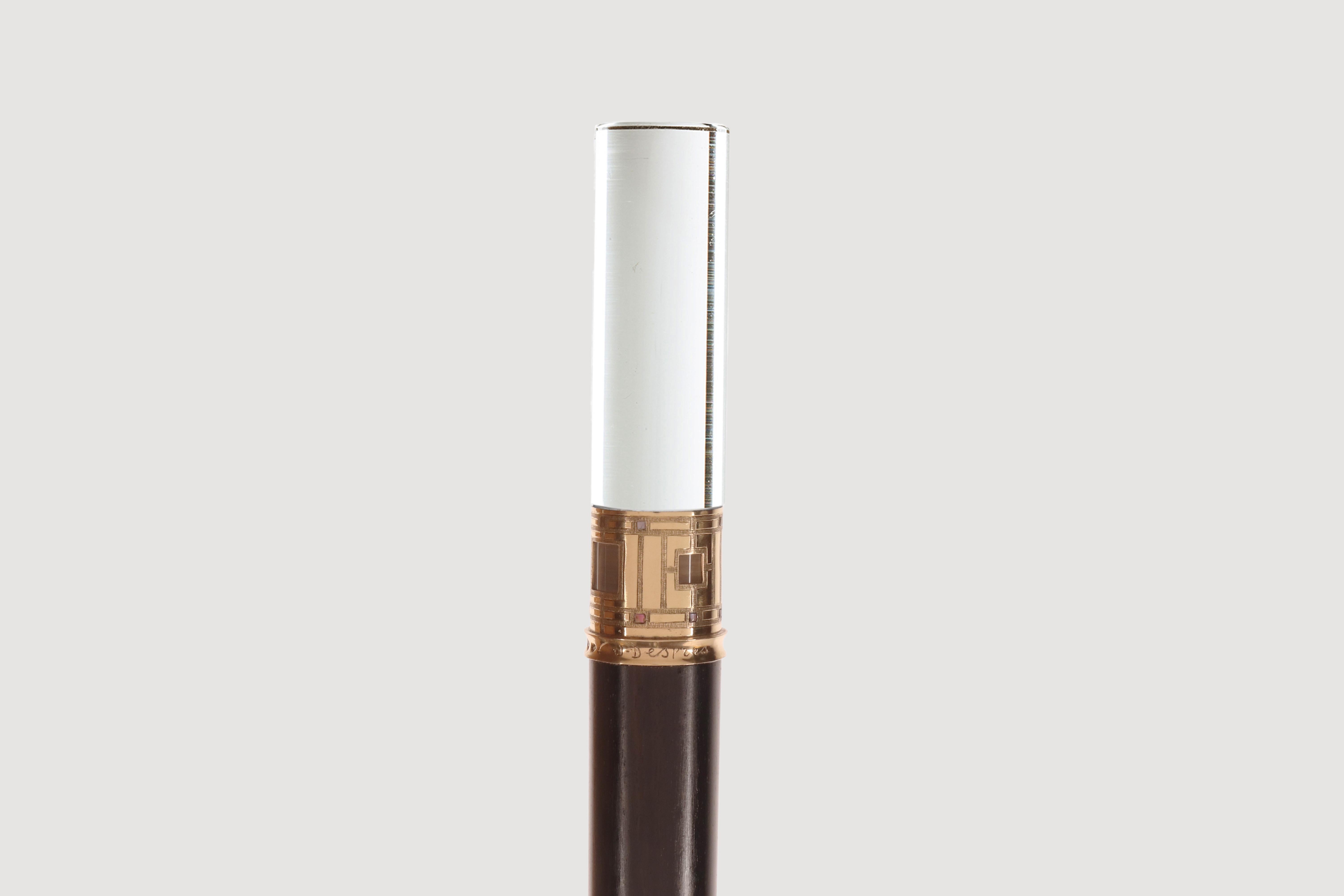 20th Century Walking stick, rock crystal and gold handle, by Jean Després, France 1930. For Sale