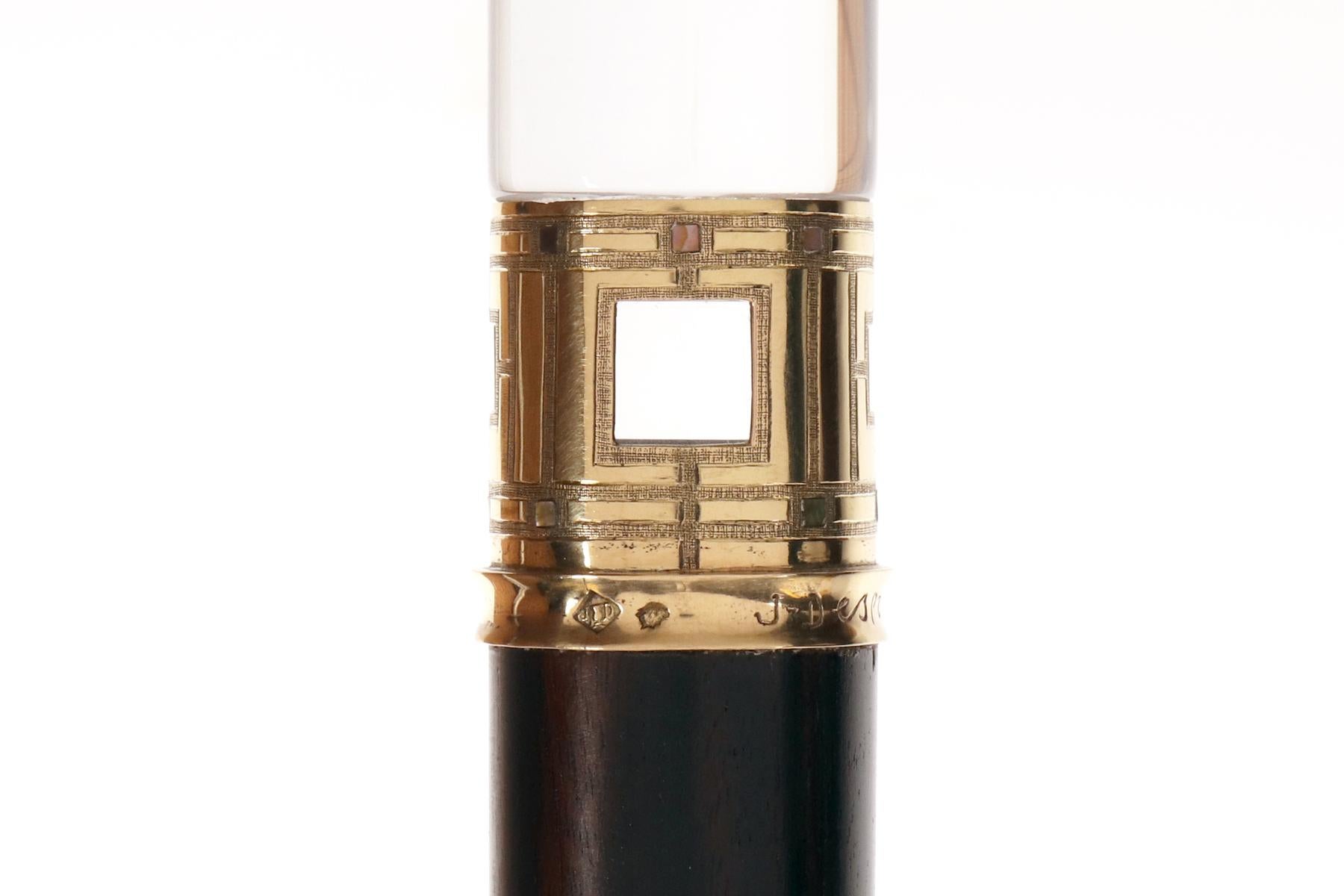 Gold Walking stick, rock crystal and gold handle, by Jean Després, France 1930. For Sale