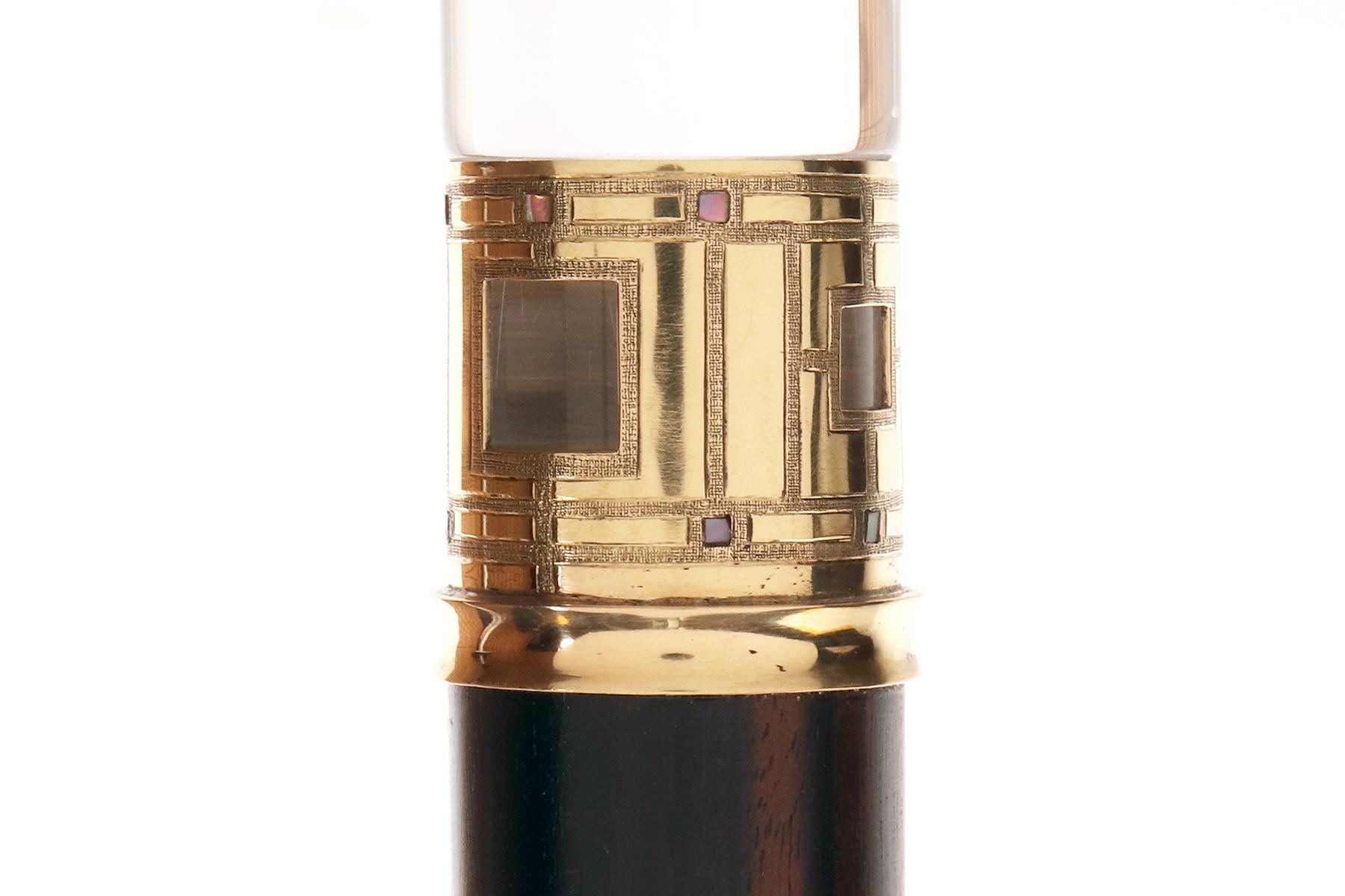 Walking stick, rock crystal and gold handle, by Jean Després, France 1930. For Sale 2