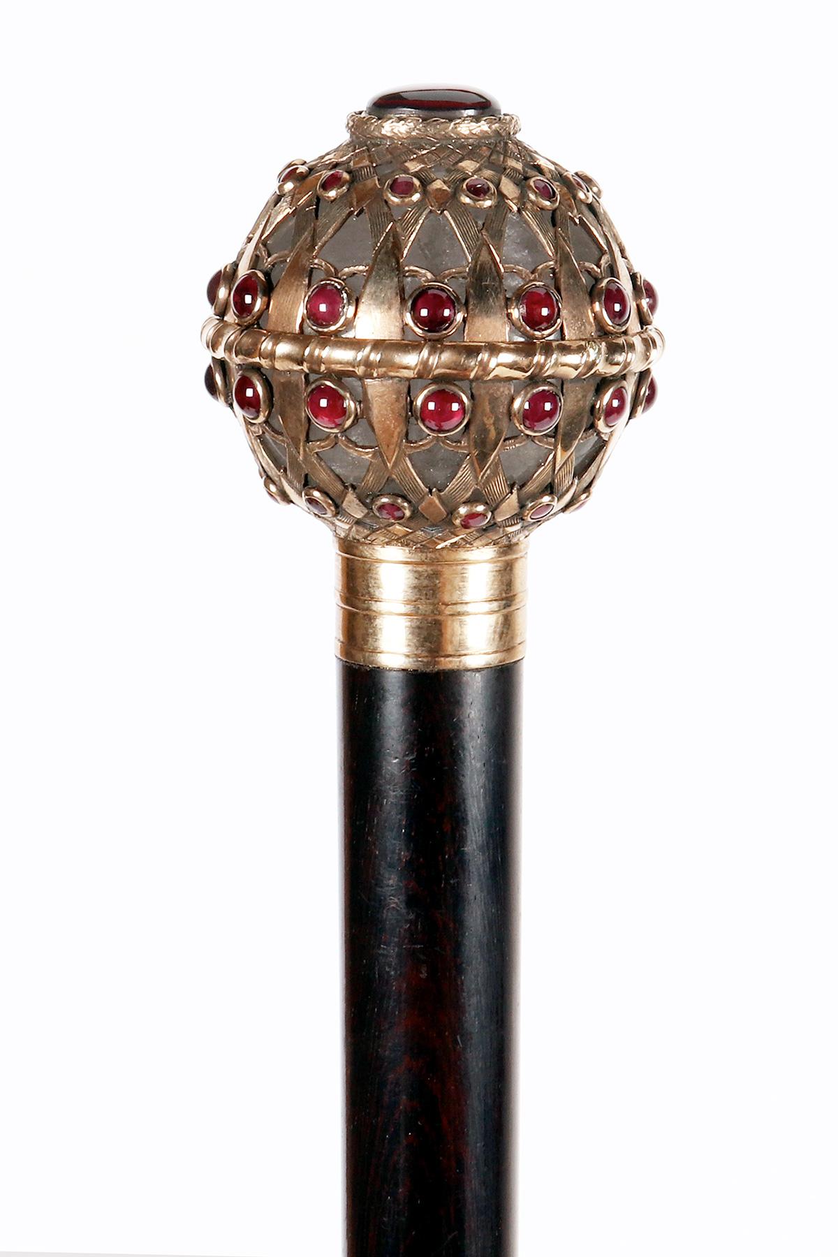 Métal Canne, cristal de roche, par Leopold van Strydonk, Bruxelles, Belgique 1900. en vente