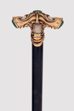 Walking stick, silver handle with malachite by Otto Prutscher Austria 1920