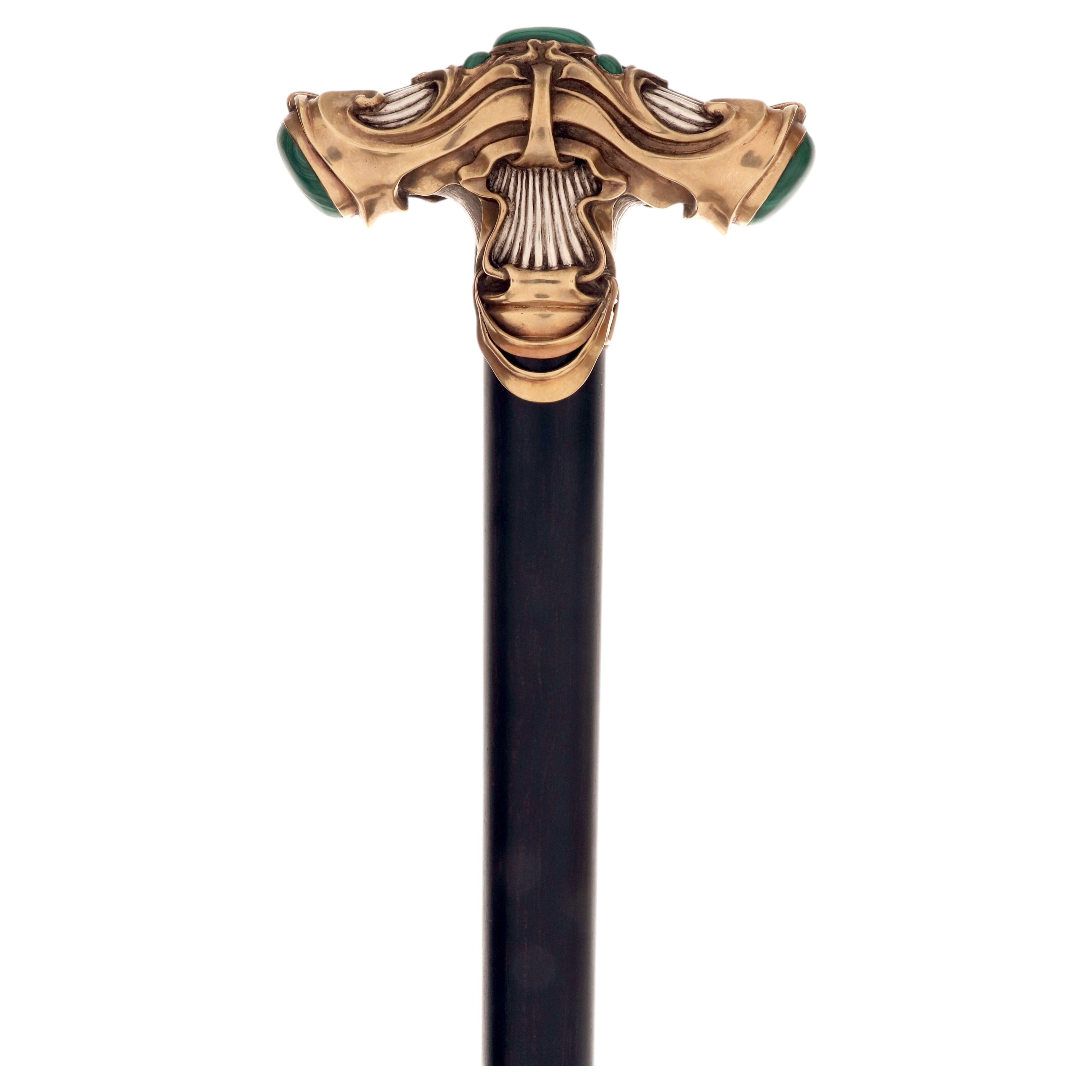 Canne, manche en argent avec malachite par Otto Prutscher Autriche 1920