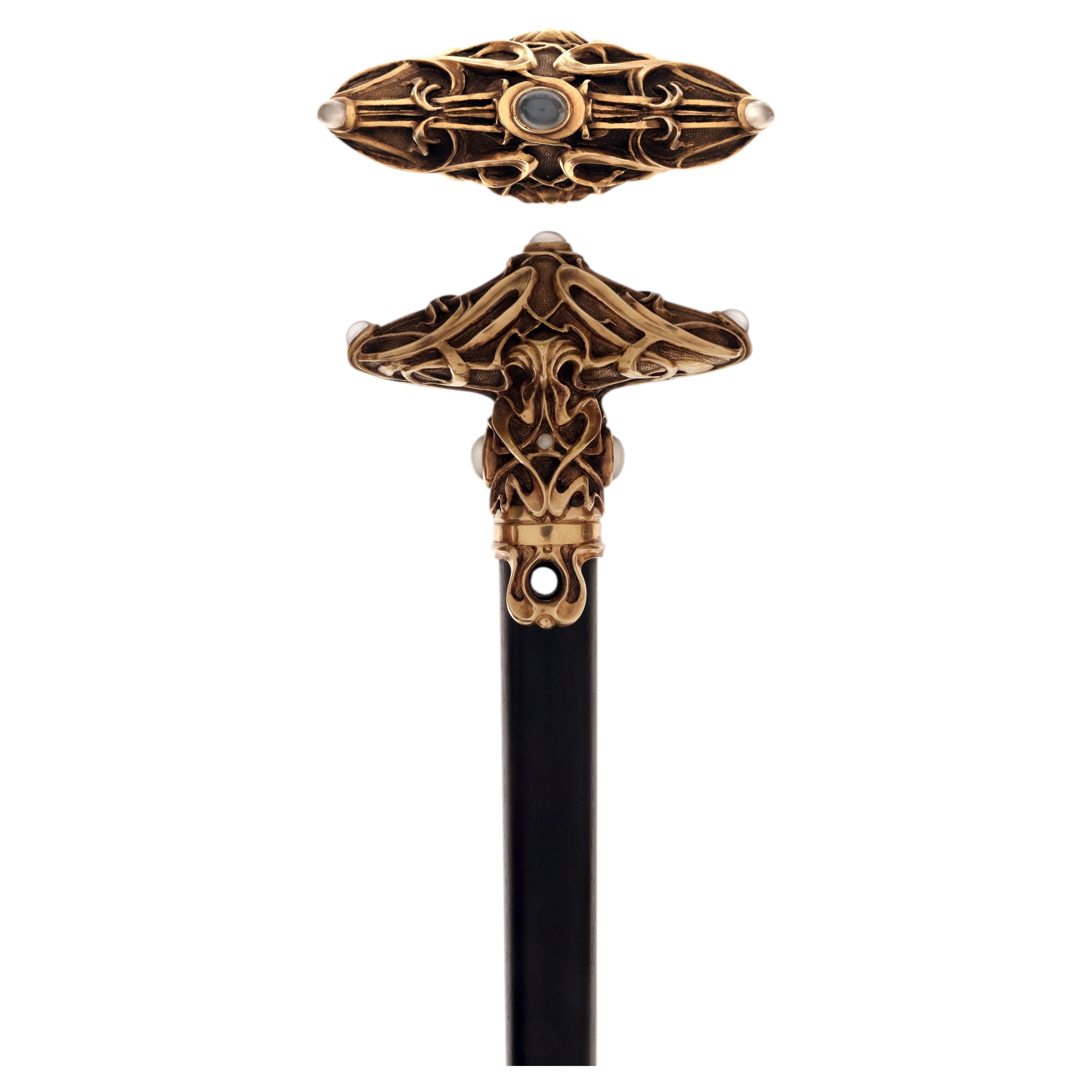 Walking stick, silver with moonstones, by Georg Anton Scheid. Austria 1905.