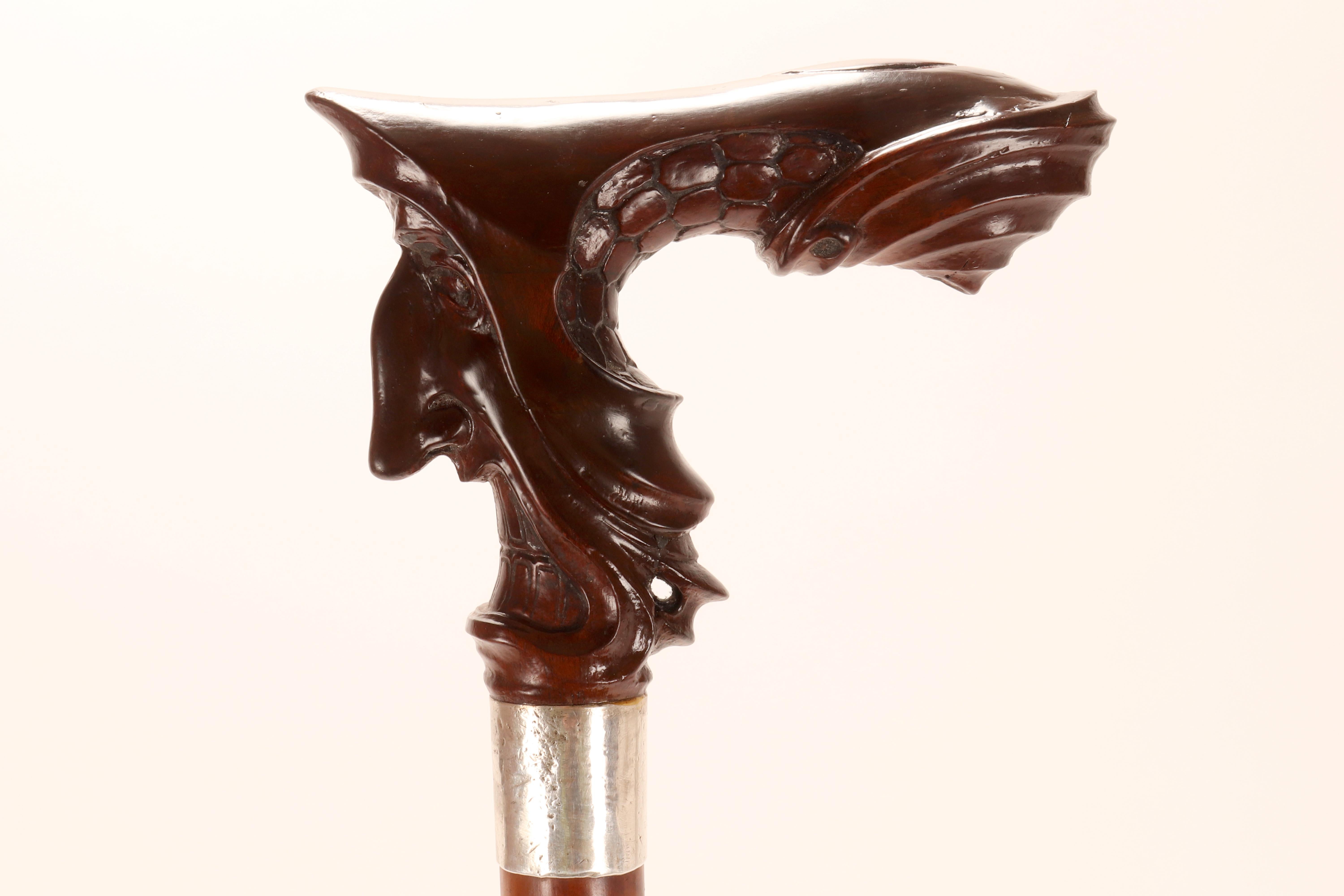 Walking stick, the caricatured face of a man, by Delavilla, Austria 1915. In Good Condition For Sale In Milan, IT