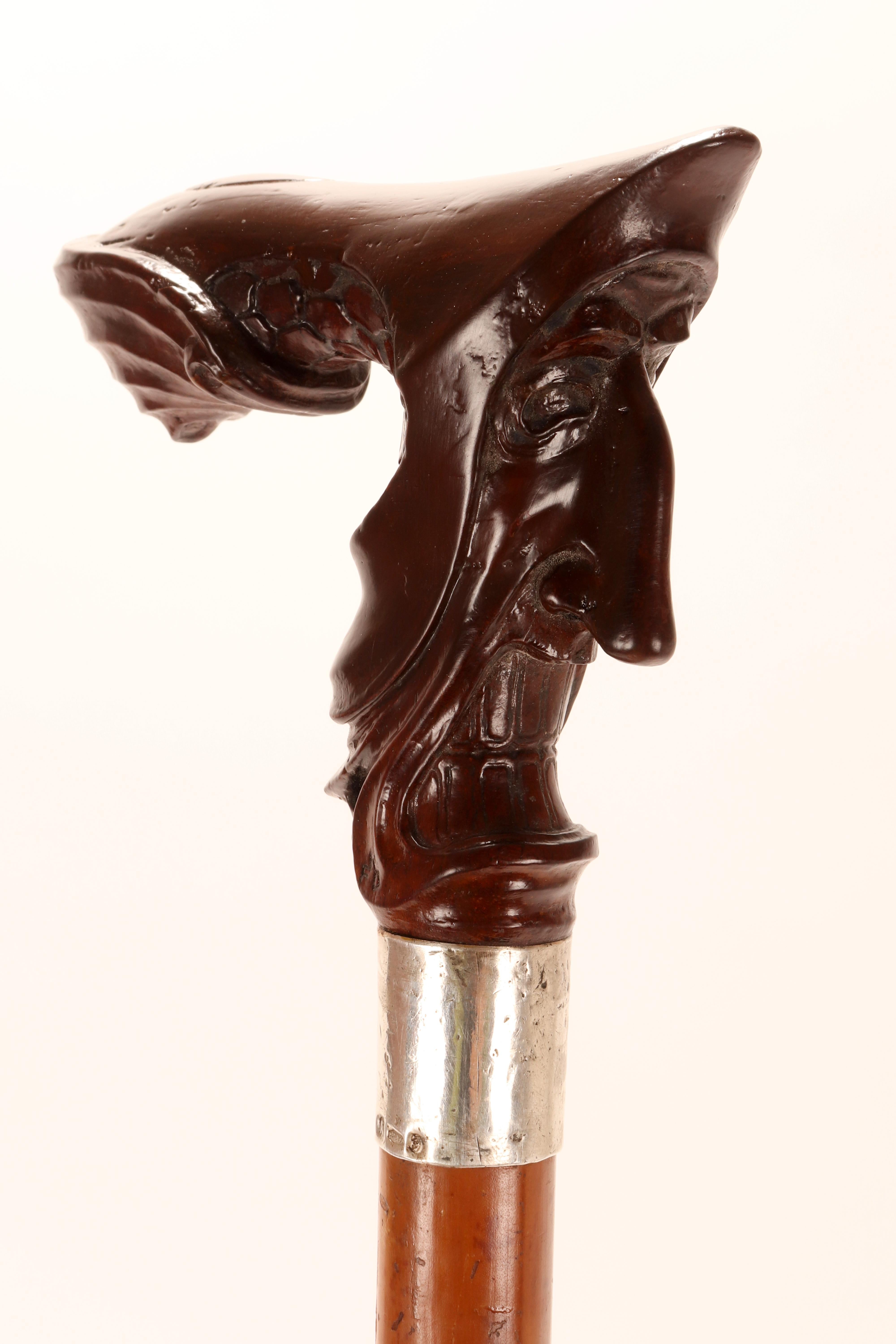 Walking stick, the caricatured face of a man, by Delavilla, Austria 1915. For Sale 1