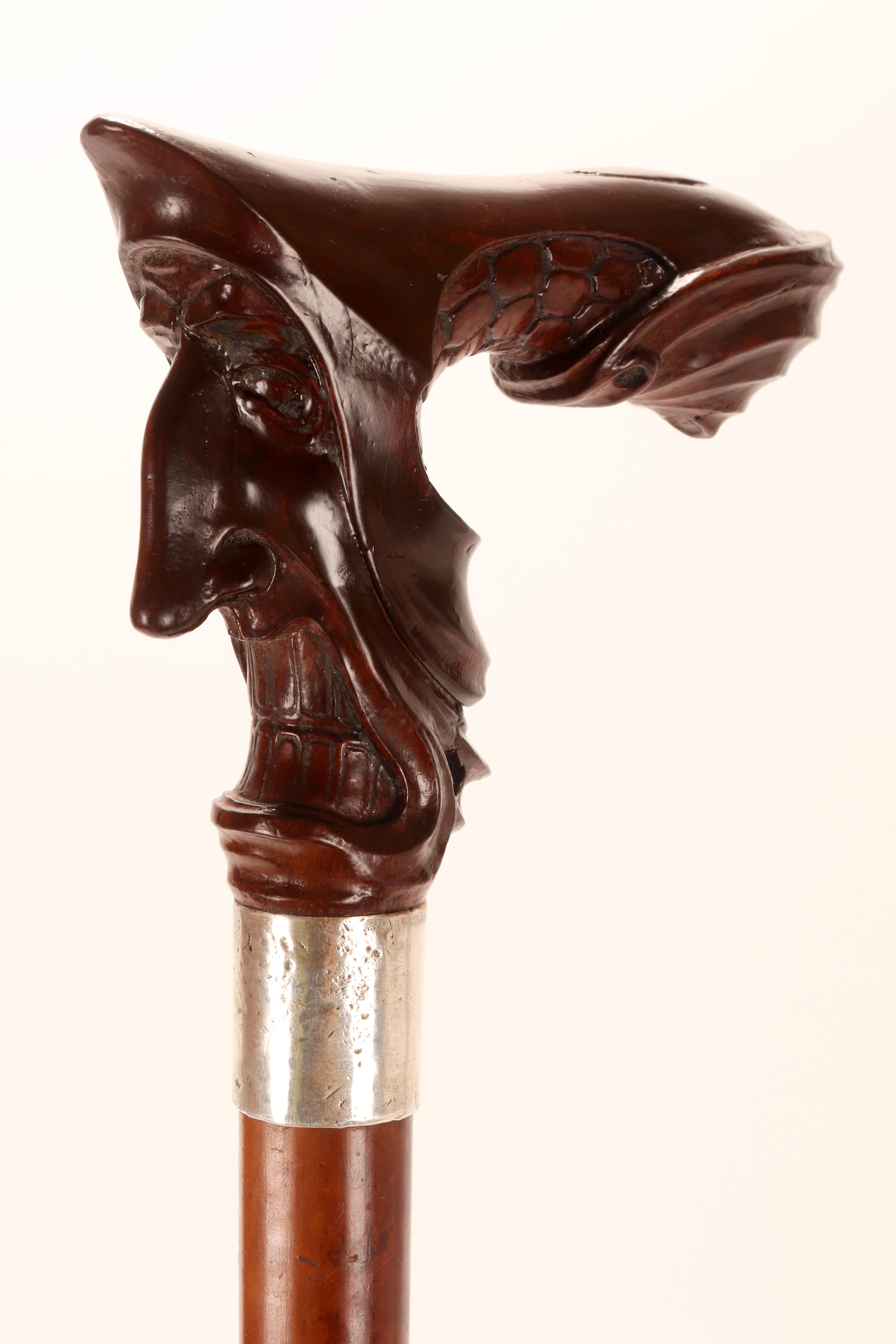 Walking stick, the caricatured face of a man, by Delavilla, Austria 1915. For Sale 2