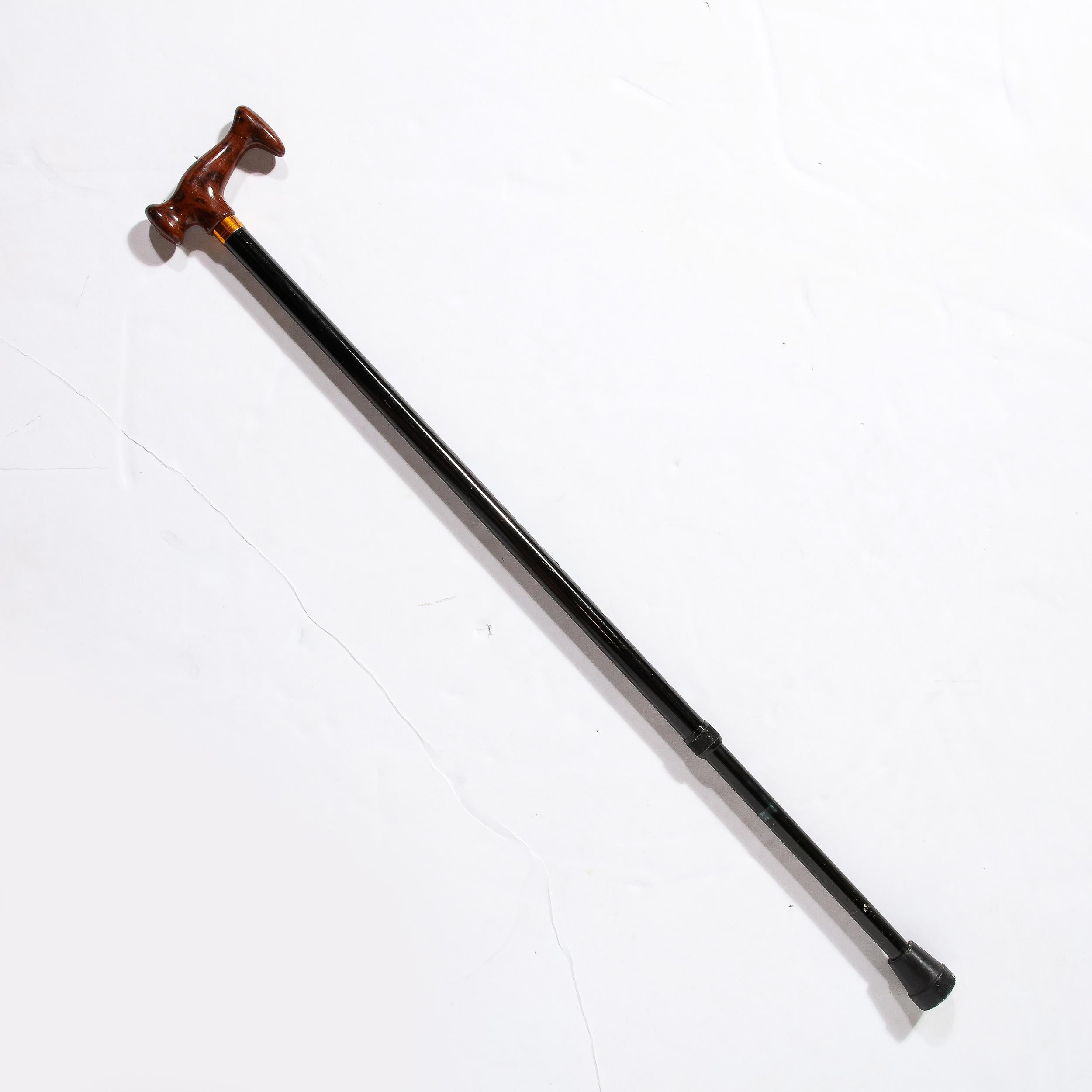 Walking Stick W/ Faux Burled Wood Handle and Black Enameled Body  In Good Condition For Sale In New York, NY