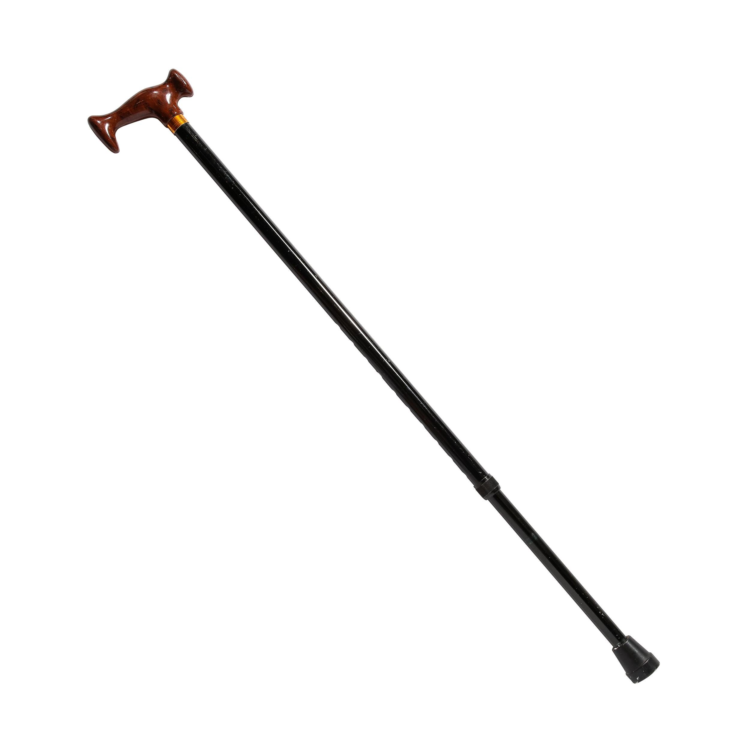 Walking Stick W/ Faux Burled Wood Handle and Black Enameled Body  For Sale