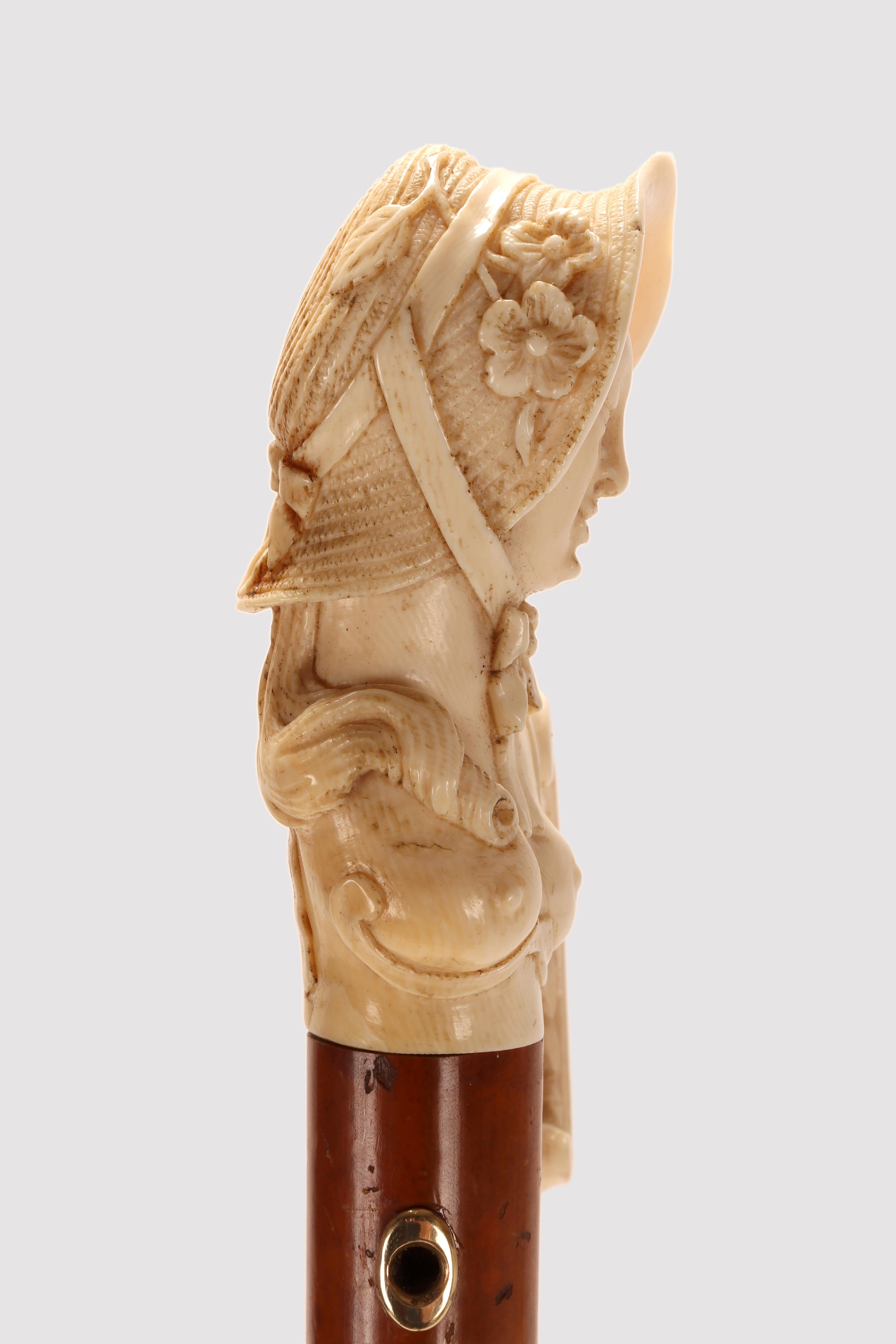Bastón con marfil tallado que representa un busto femenino Alemania mediados del siglo XVIII en venta 6