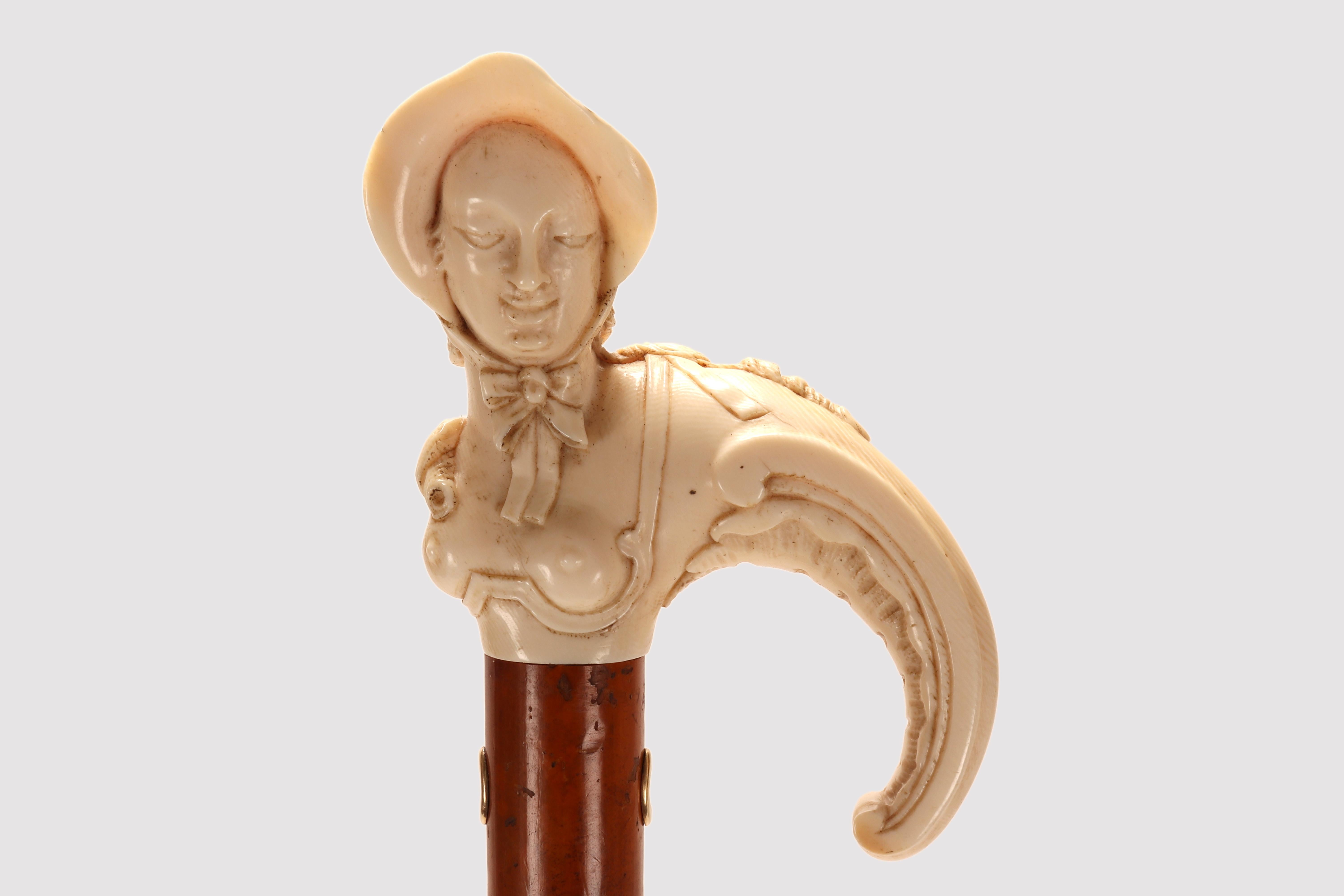 Bastón con marfil tallado que representa un busto femenino Alemania mediados del siglo XVIII Alemán en venta