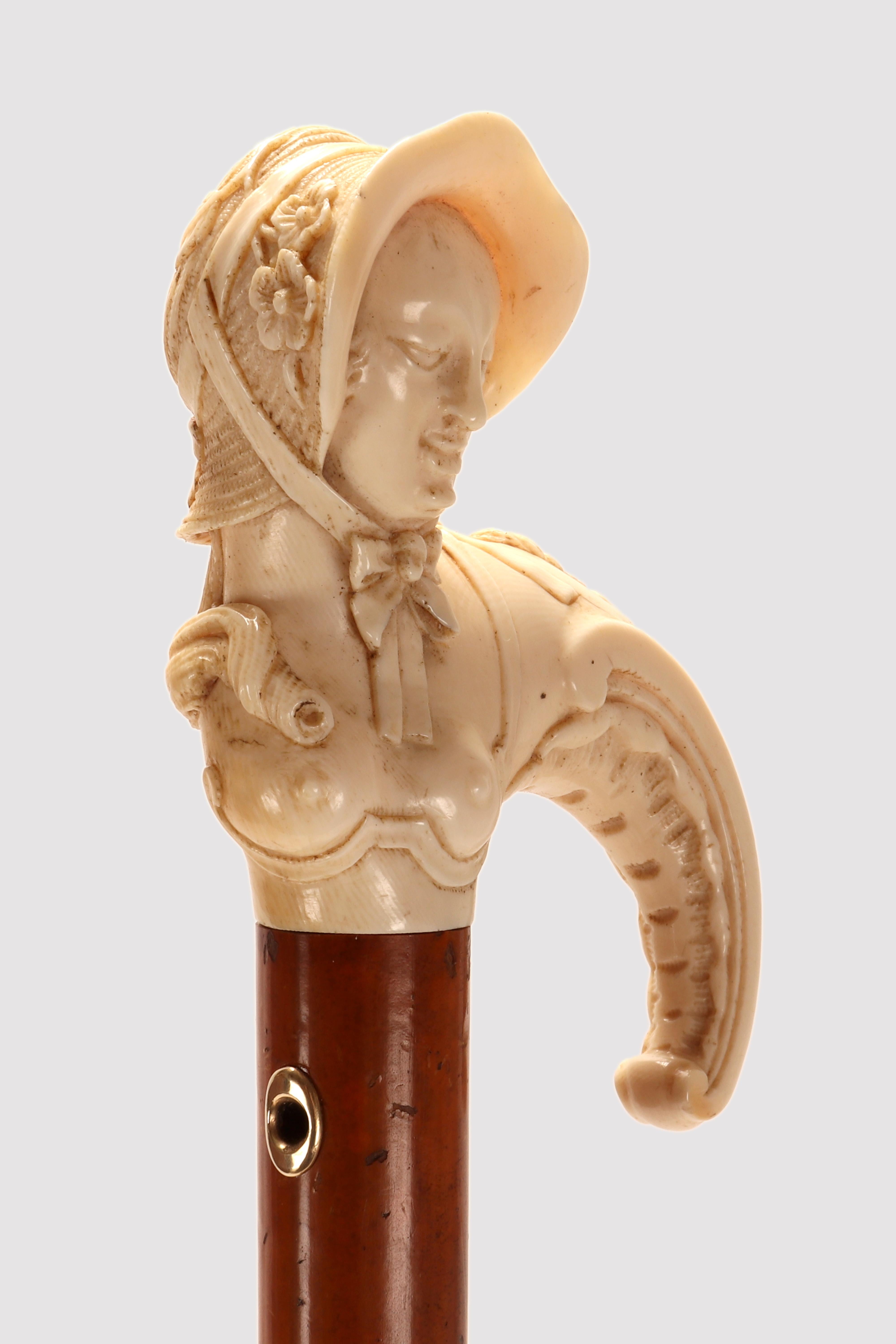 Bastón con marfil tallado que representa un busto femenino Alemania mediados del siglo XVIII en Bueno estado para la venta en Milan, IT