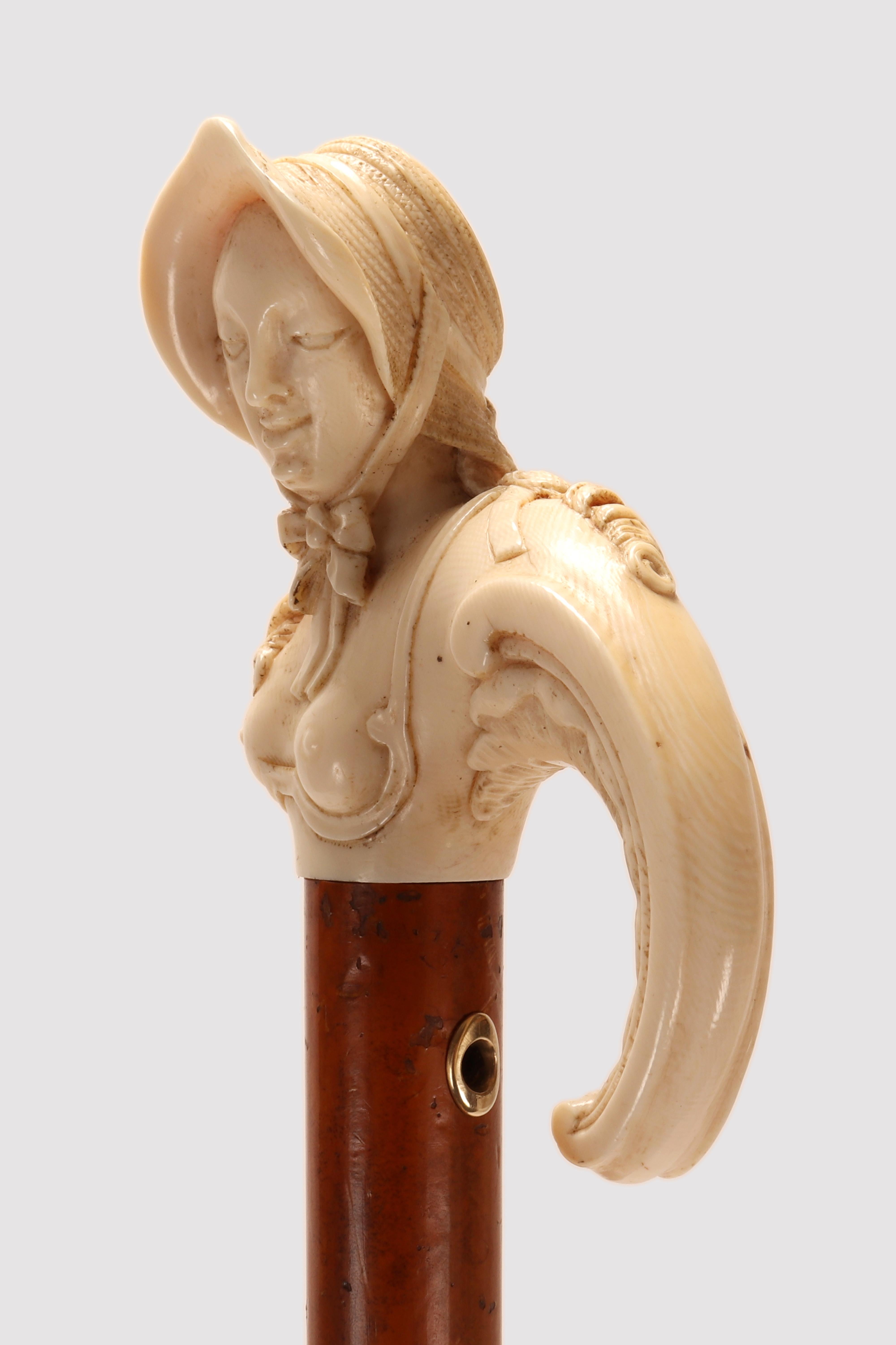 Bastón con marfil tallado que representa un busto femenino Alemania mediados del siglo XVIII en venta 2
