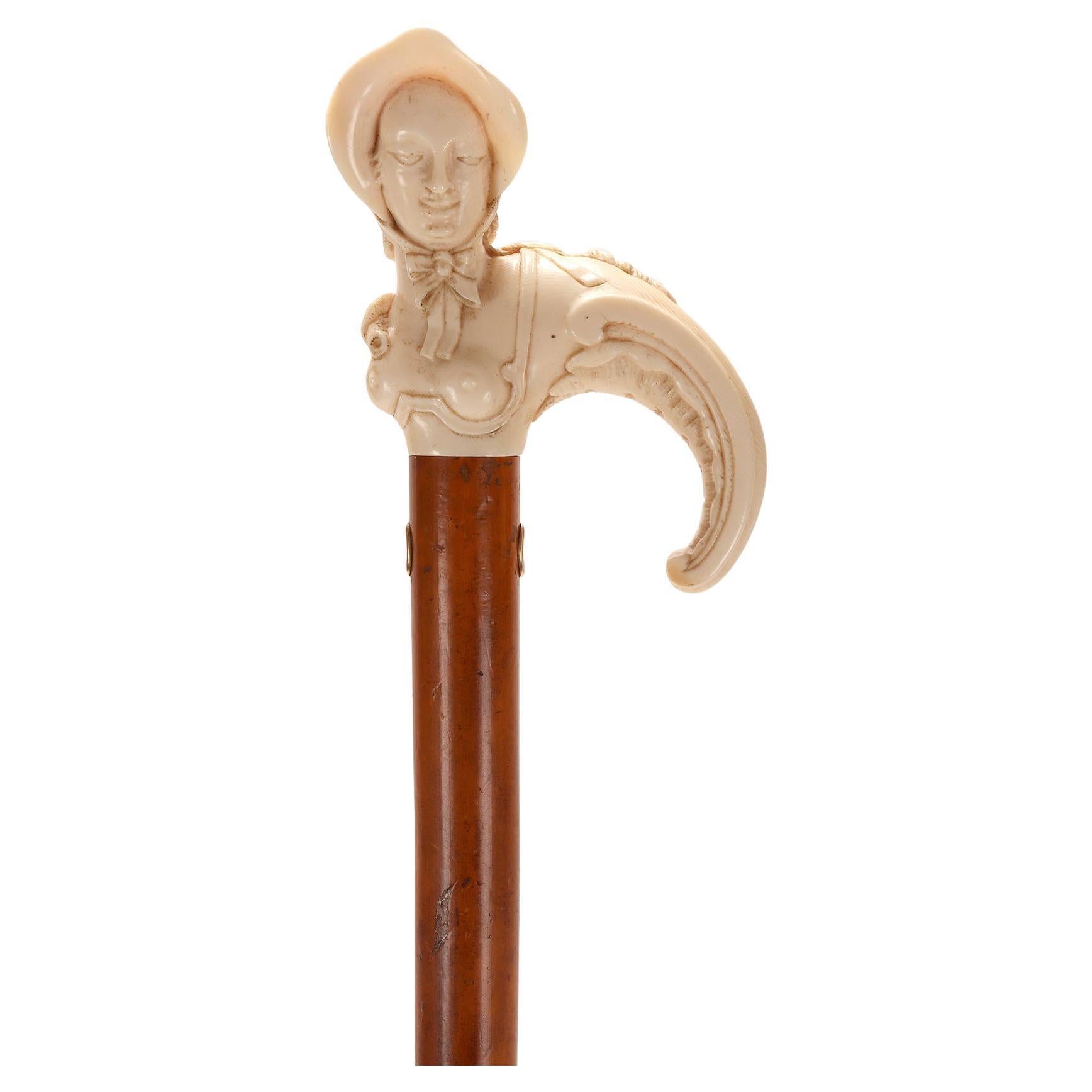 Bastón con marfil tallado que representa un busto femenino Alemania mediados del siglo XVIII en venta