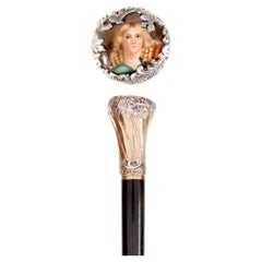 Walking stick, with painted miniature of St. Luke, Giulio Zanetti Italy 1860.