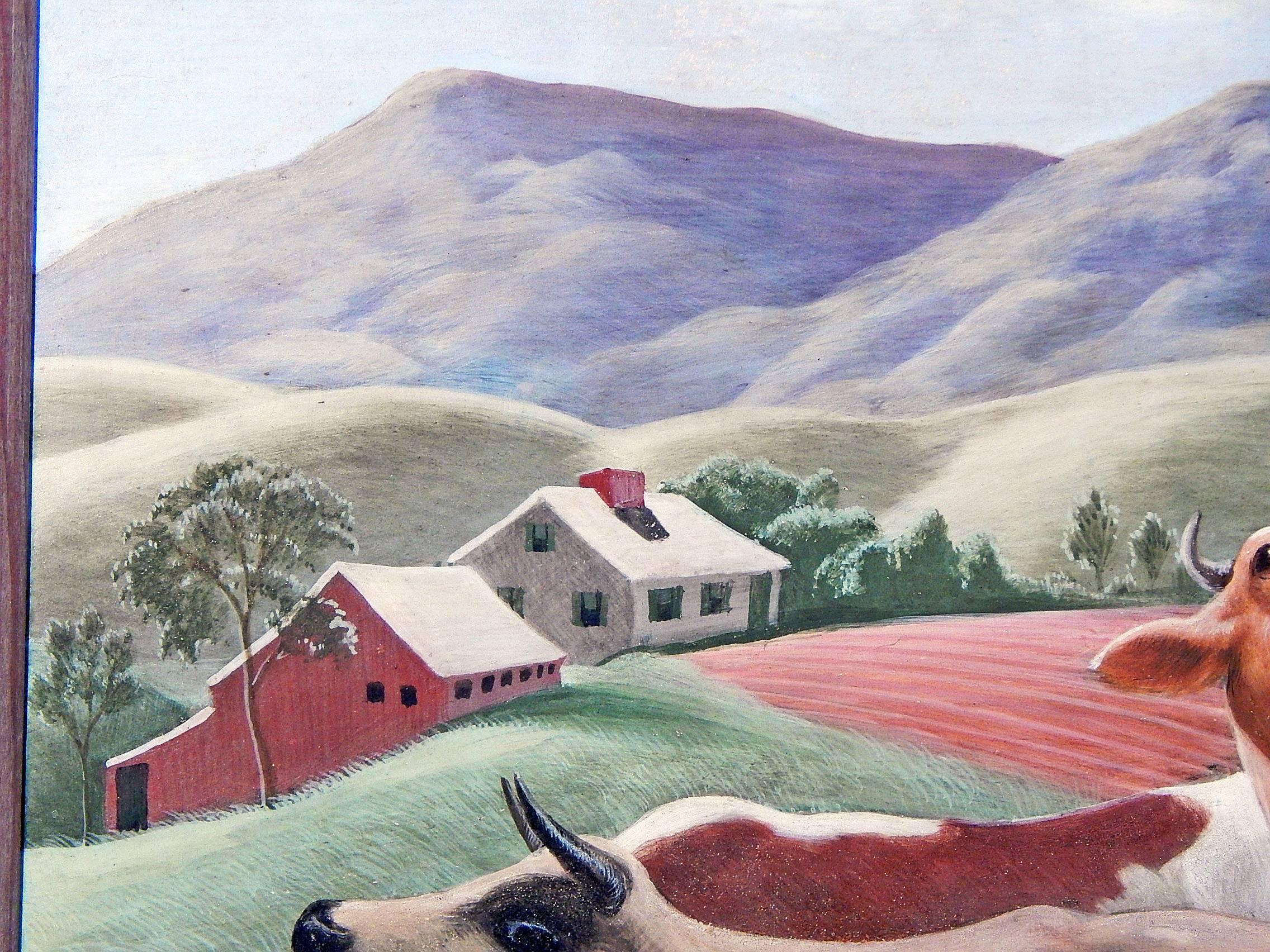 „Walking the Cows“ wichtiges sozial-realistisches Gemälde von Sternberg, 1944 (Gemalt) im Angebot
