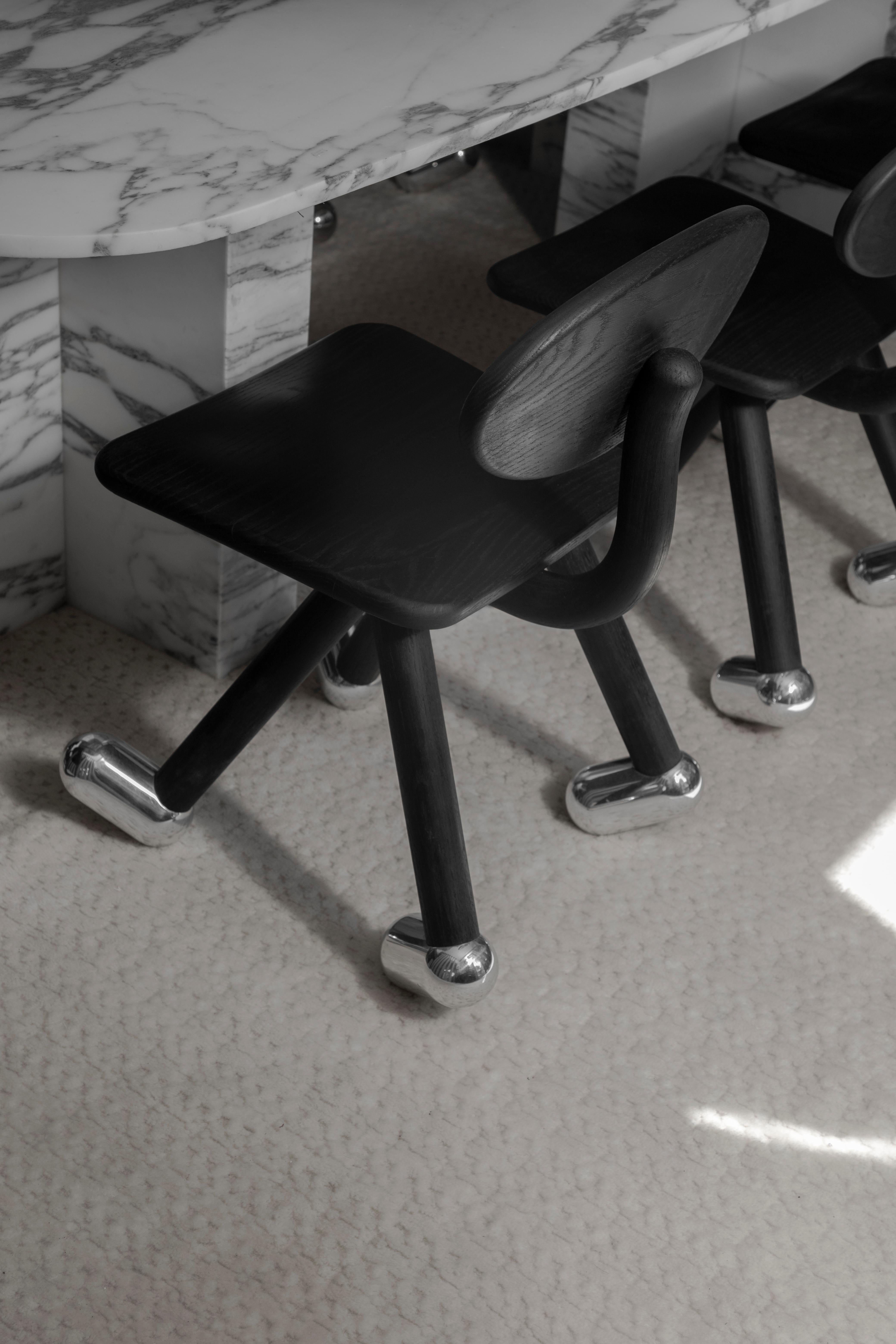 Metalwork The Walky Chair by Design VA . Ebonized Oak & Aluminum For Sale