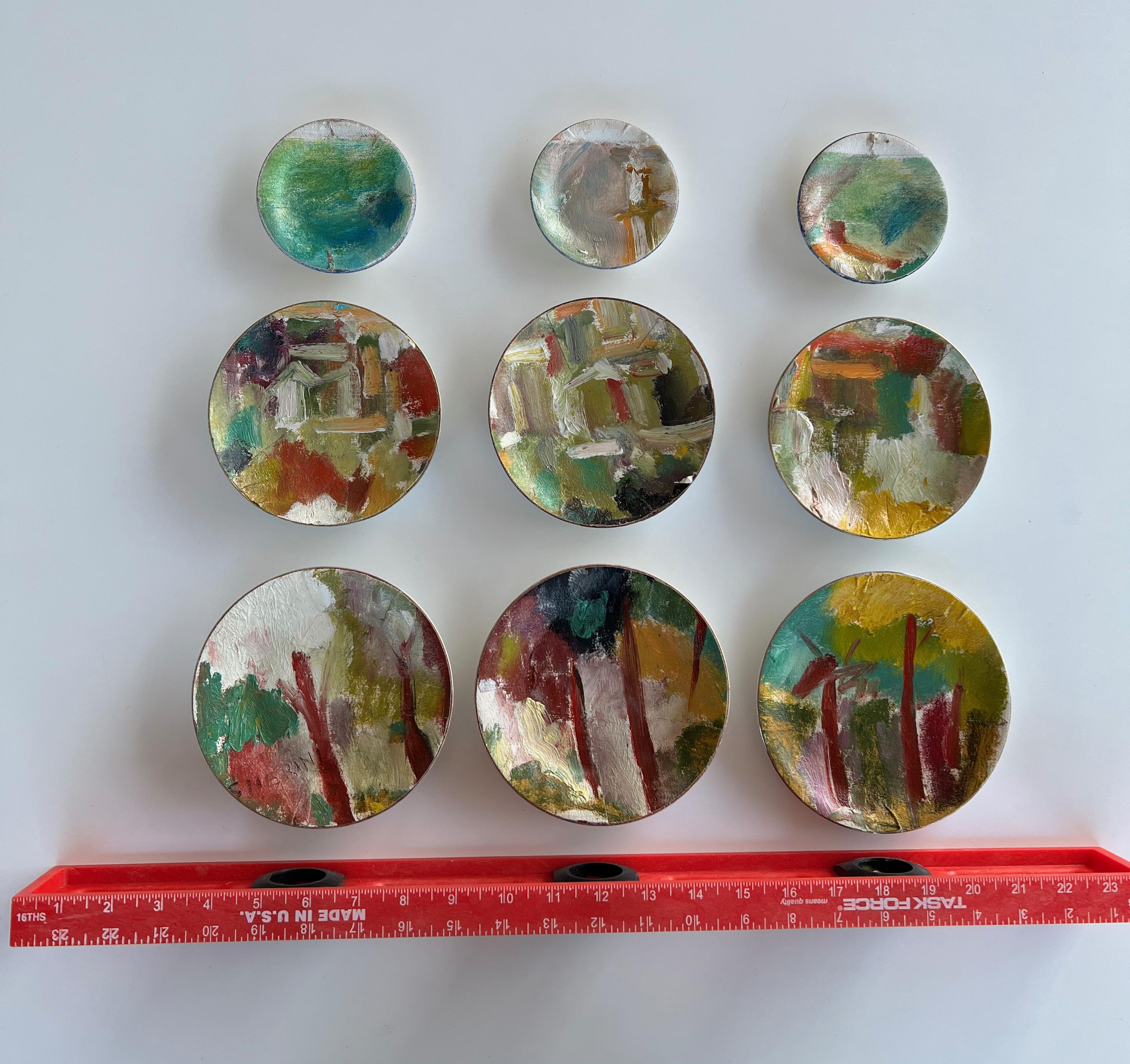 Installazione artistica a parete: Piastre di ceramica e olio su tela - 