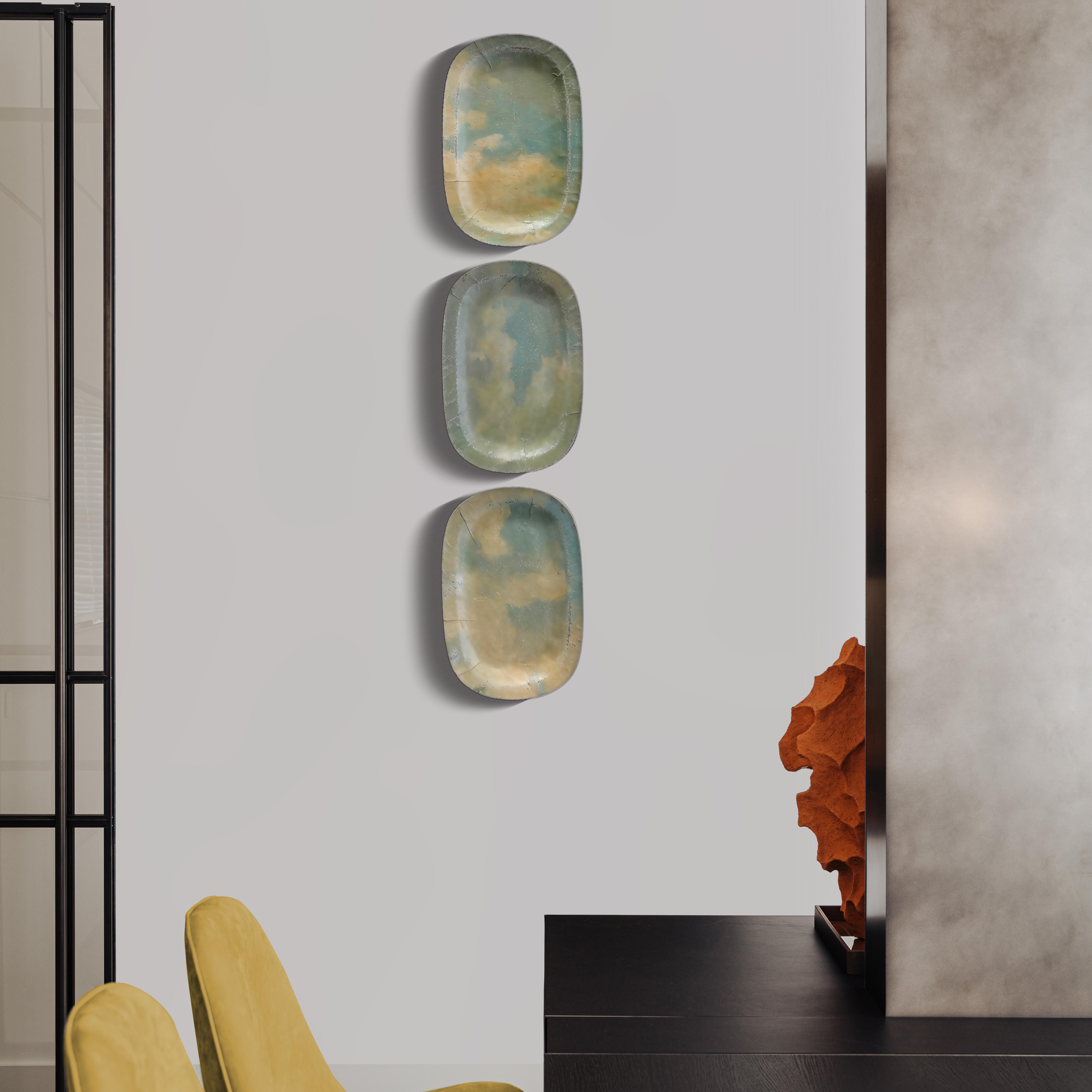 Contemporary Wall Art Installation of Ceramic Plates and Oil on Canvas - Window Seat For Sale