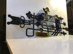 Wall Art Sculpture in Black Iron & Glass by Dantoft Kunstartikler, Denmark 1960s