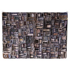 Wall Art, Unique Hand Crafted Neck Tie Tapestry, Dark Moody Blues MCM