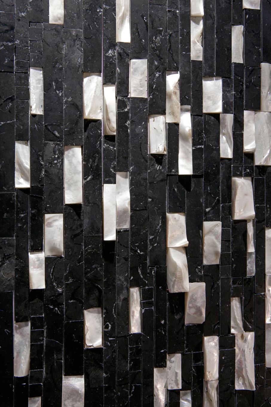 Italian Wall Art Work Aluminium Panel Horsehair Leather Marble Mosaic Mother of Pearls For Sale