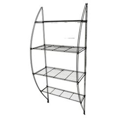 Vintage Wall Bookcase Shelves Black Enameled Metal Midcentury Italian Design, 1970s