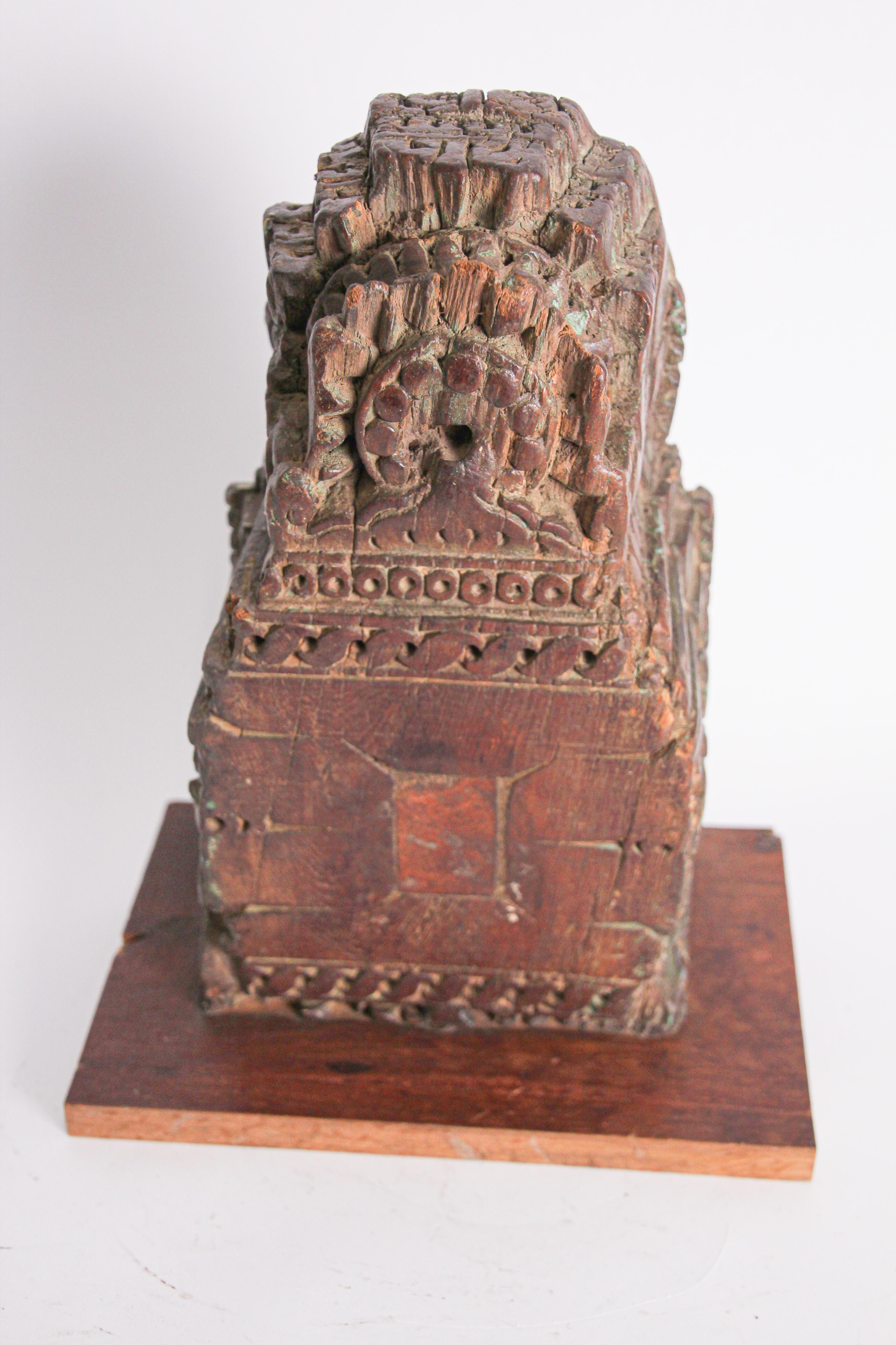 Hand-Carved Wall Bracket Architectural Carved Wood Fragment from India For Sale