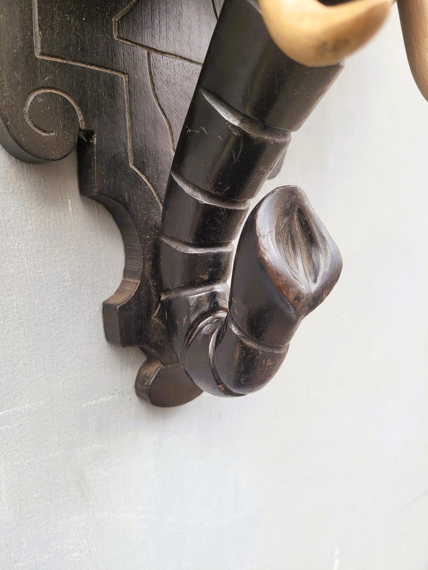 Napoleon III Wall bracket, Carved Wooden Elephant Head, 19th Century For Sale