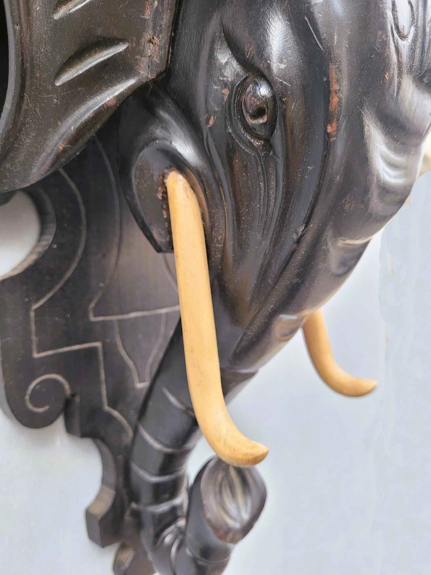 French Wall bracket, Carved Wooden Elephant Head, 19th Century For Sale