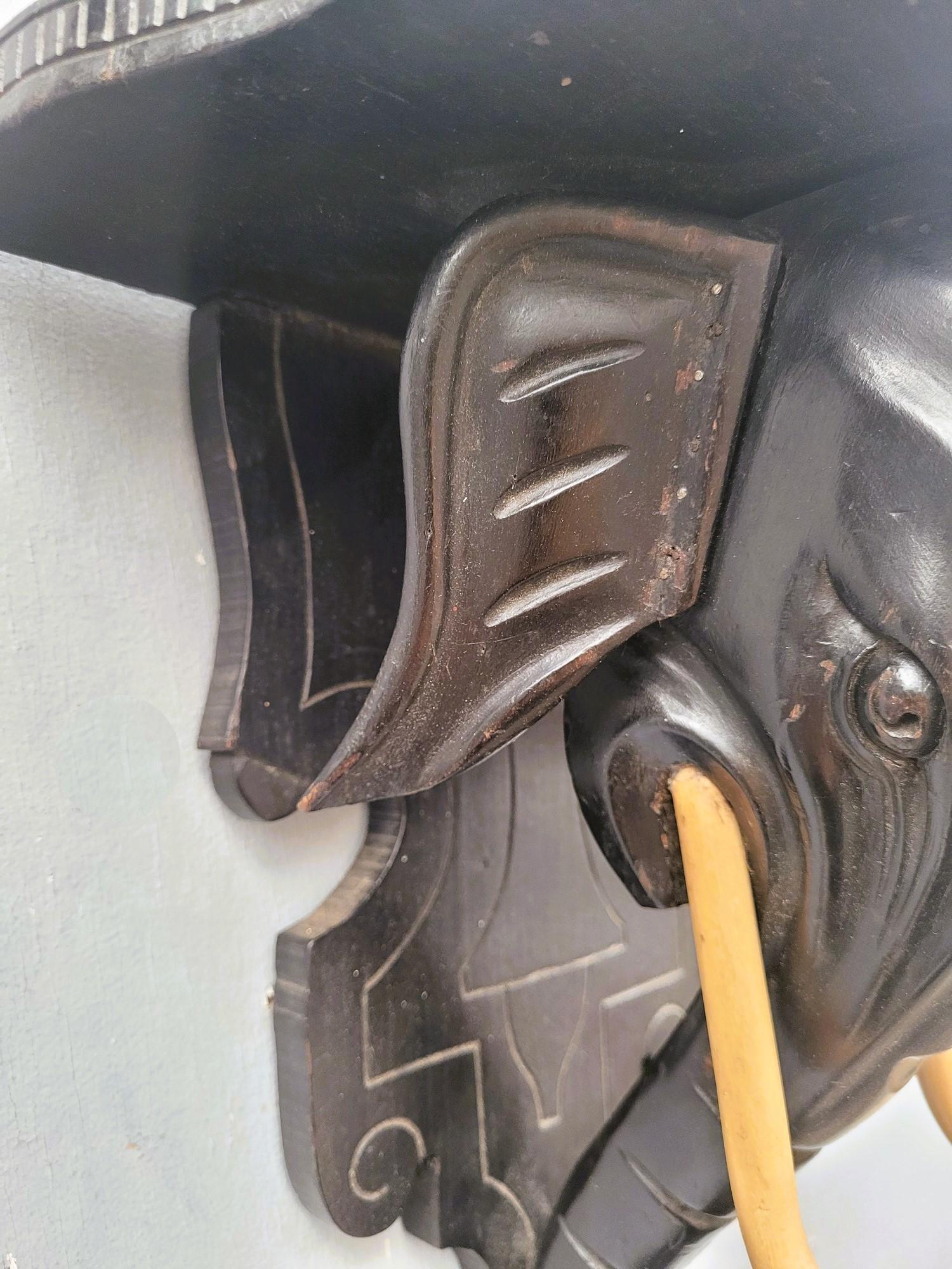 Hand-Carved Wall bracket, Carved Wooden Elephant Head, 19th Century For Sale