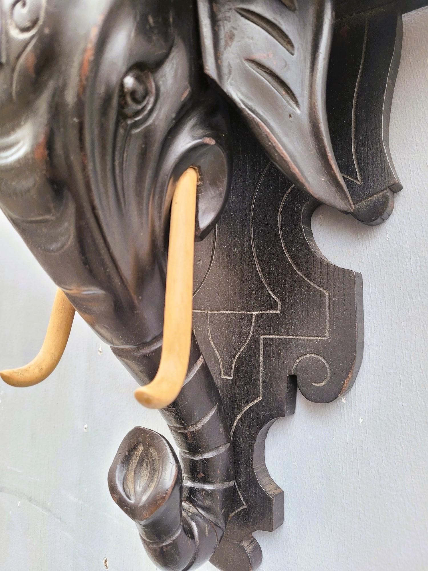 Wall bracket, Carved Wooden Elephant Head, 19th Century For Sale 2