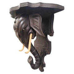 Wall bracket, Carved Wooden Elephant Head, 19th Century
