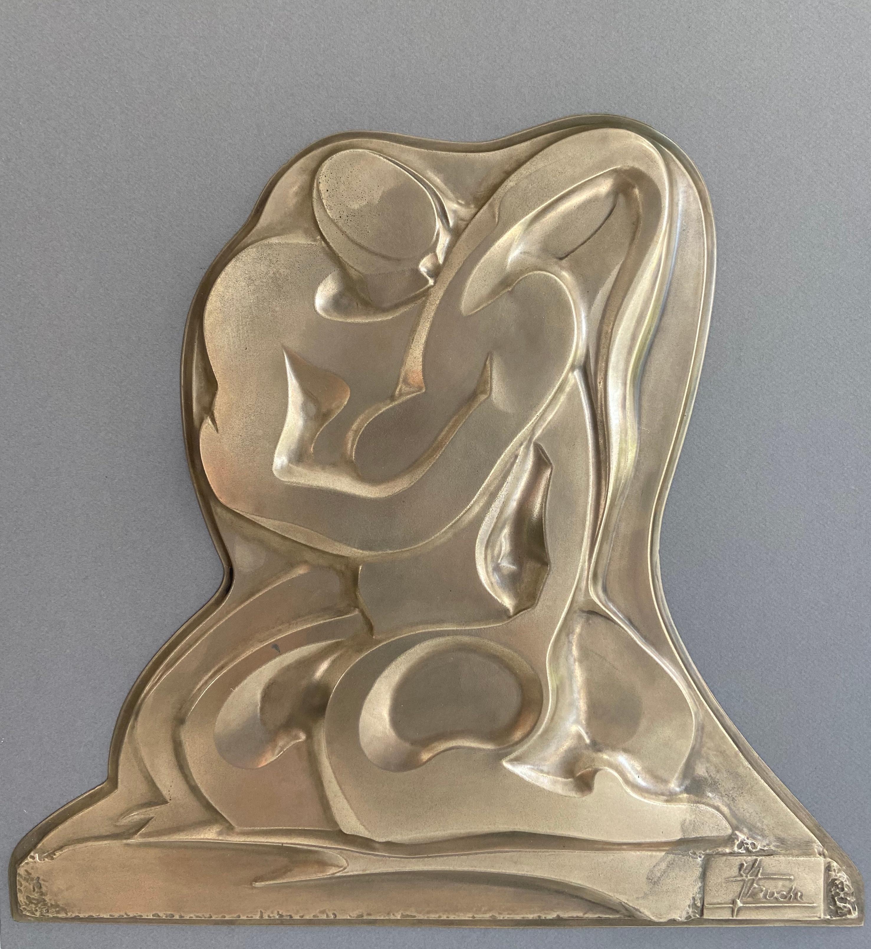 French Wall Brass Sculpture, circa 1970 For Sale