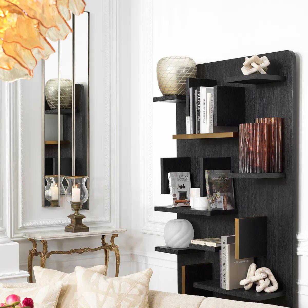 Wandschrank - Charcoal Grey Eiche Furnier & gebürstetes Messing (Moderne) im Angebot