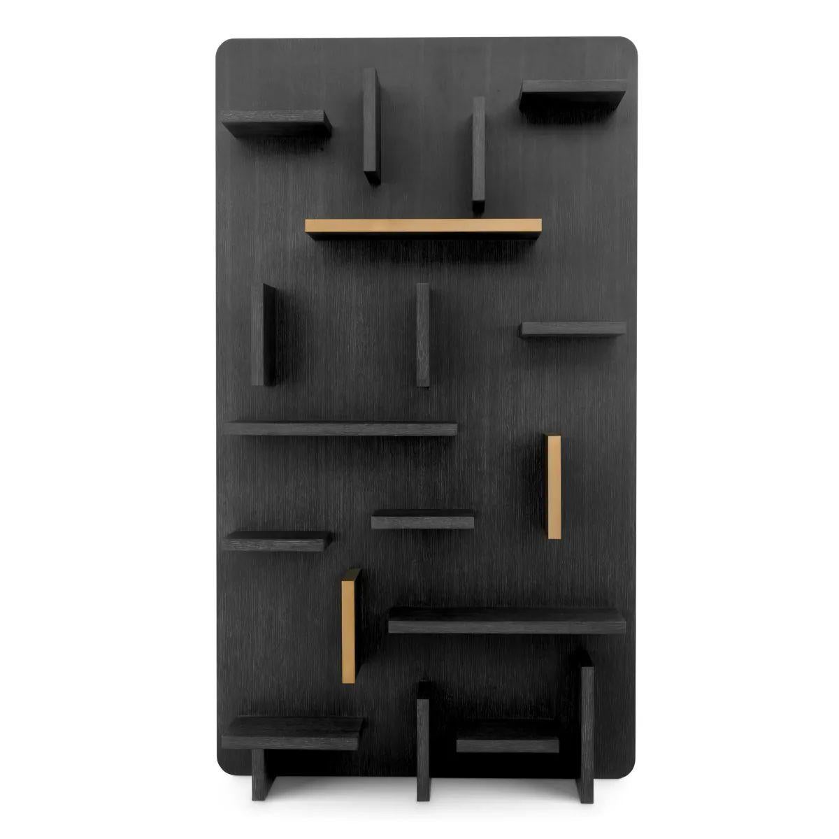 Wandschrank - Charcoal Grey Eiche Furnier & gebürstetes Messing (Französisch) im Angebot