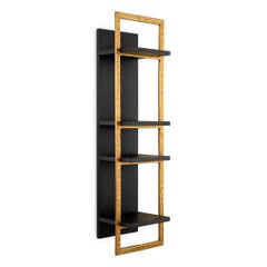 Wall Cabinet in Charcoal Grey Oak Veneer and Brushed Brass Finish