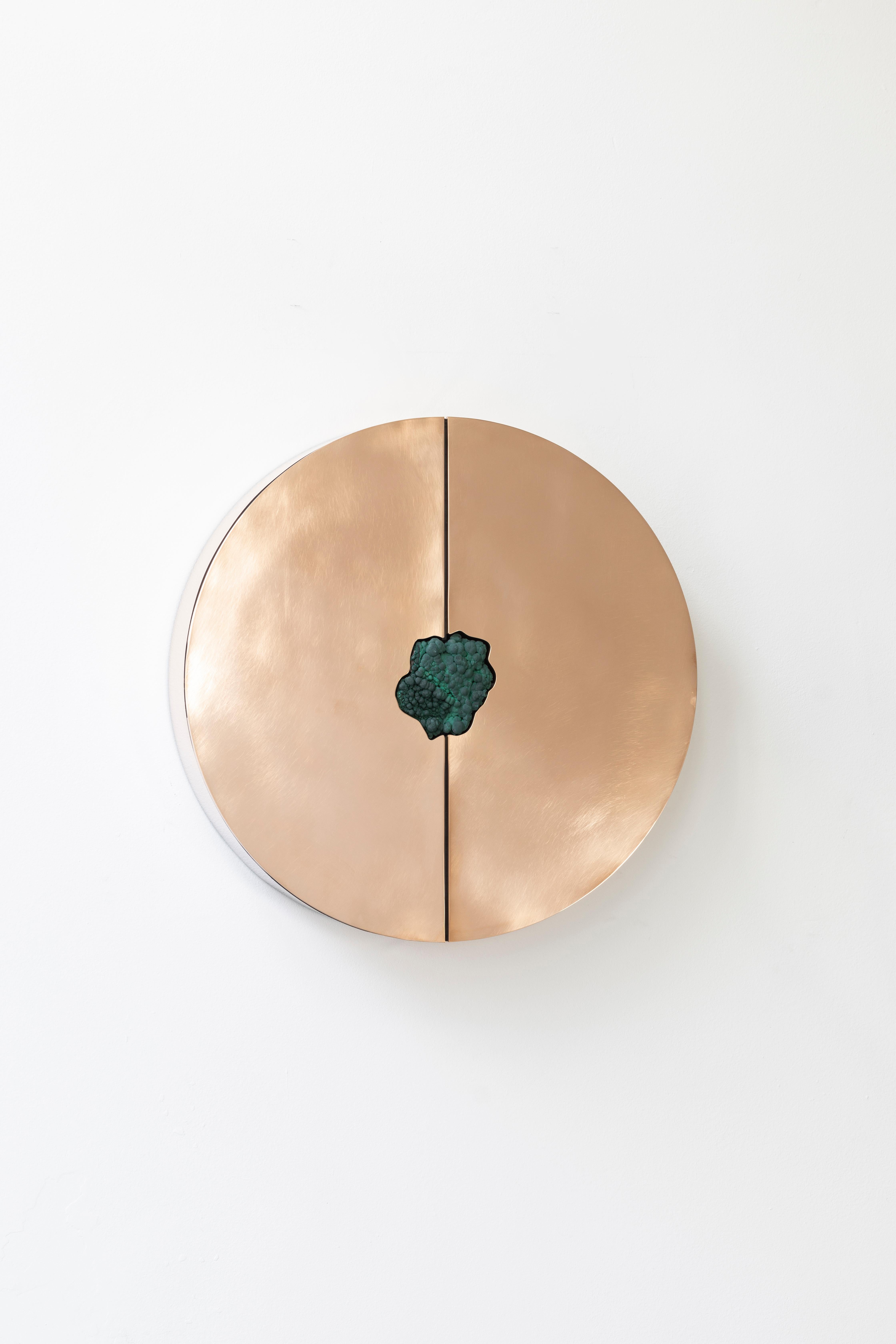 Wall cabinet with Malachite by Pierre De Valck.
Dimensions: W 90 x D 22 x H 90cm
Materials: Polished bronze with Malachite.
Weight: 45 kg.
Each piece is unique.

Pierre De Valck (1991) born in Brussels, is a Ghent-based designer with a