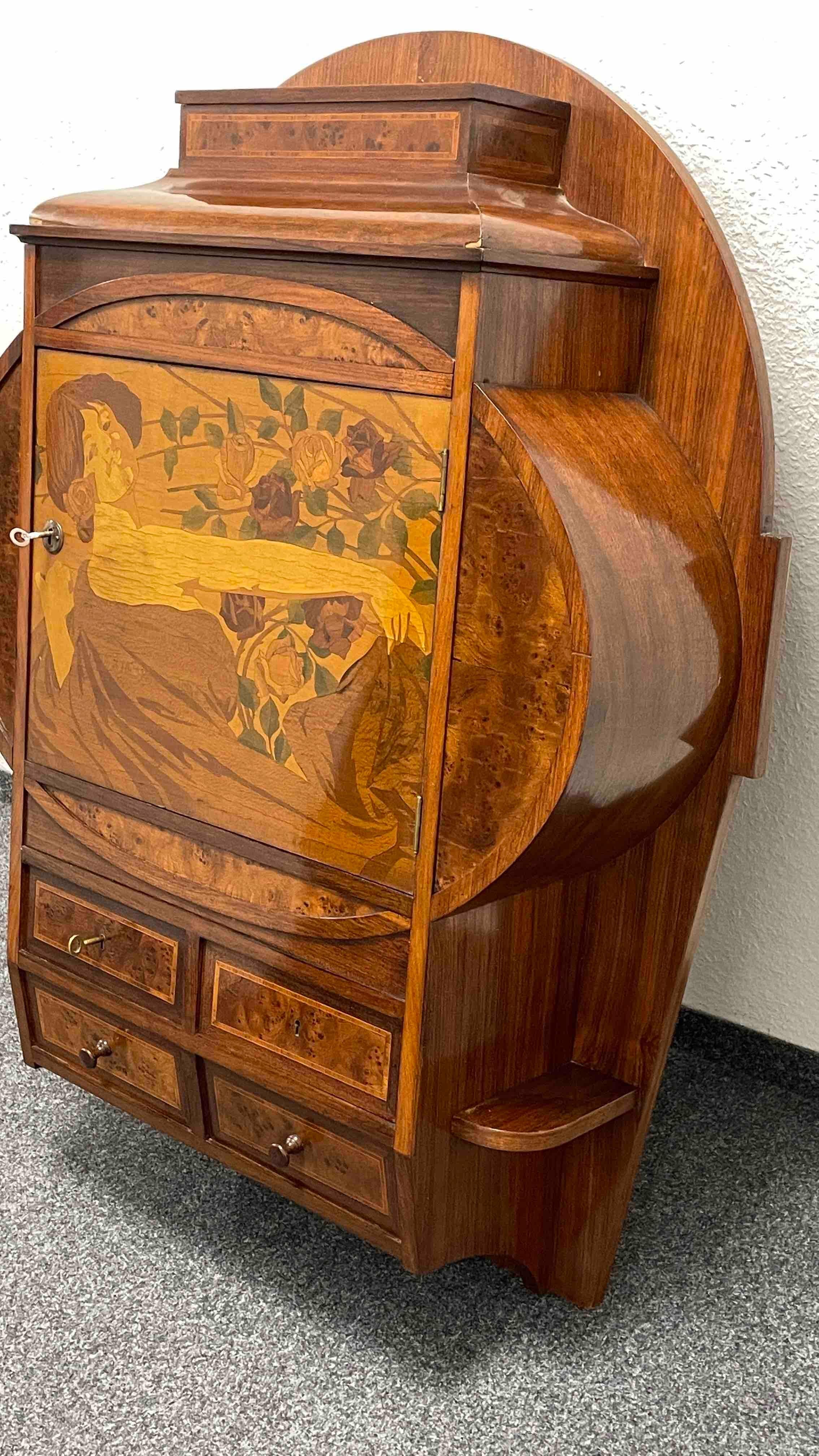 Wall Cabinet with Marquetry Inlays and Drawer Art Nouveau Vienna Austria, 1900s For Sale 6