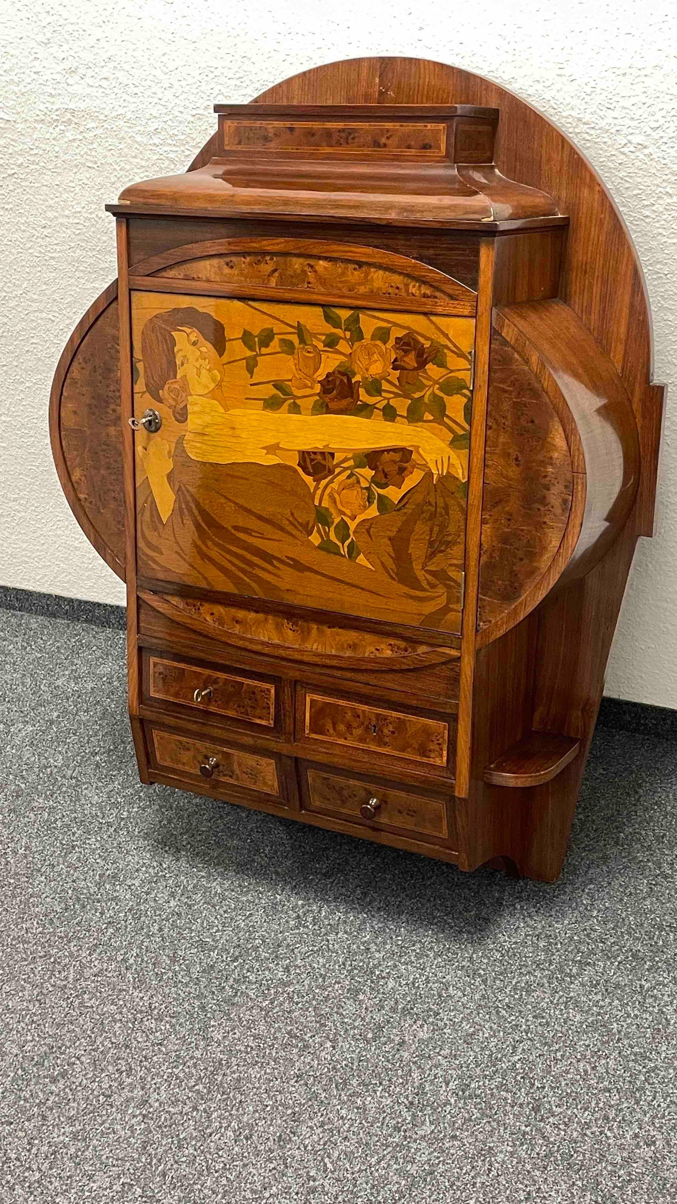 Wall Cabinet with Marquetry Inlays and Drawer Art Nouveau Vienna Austria, 1900s For Sale 7