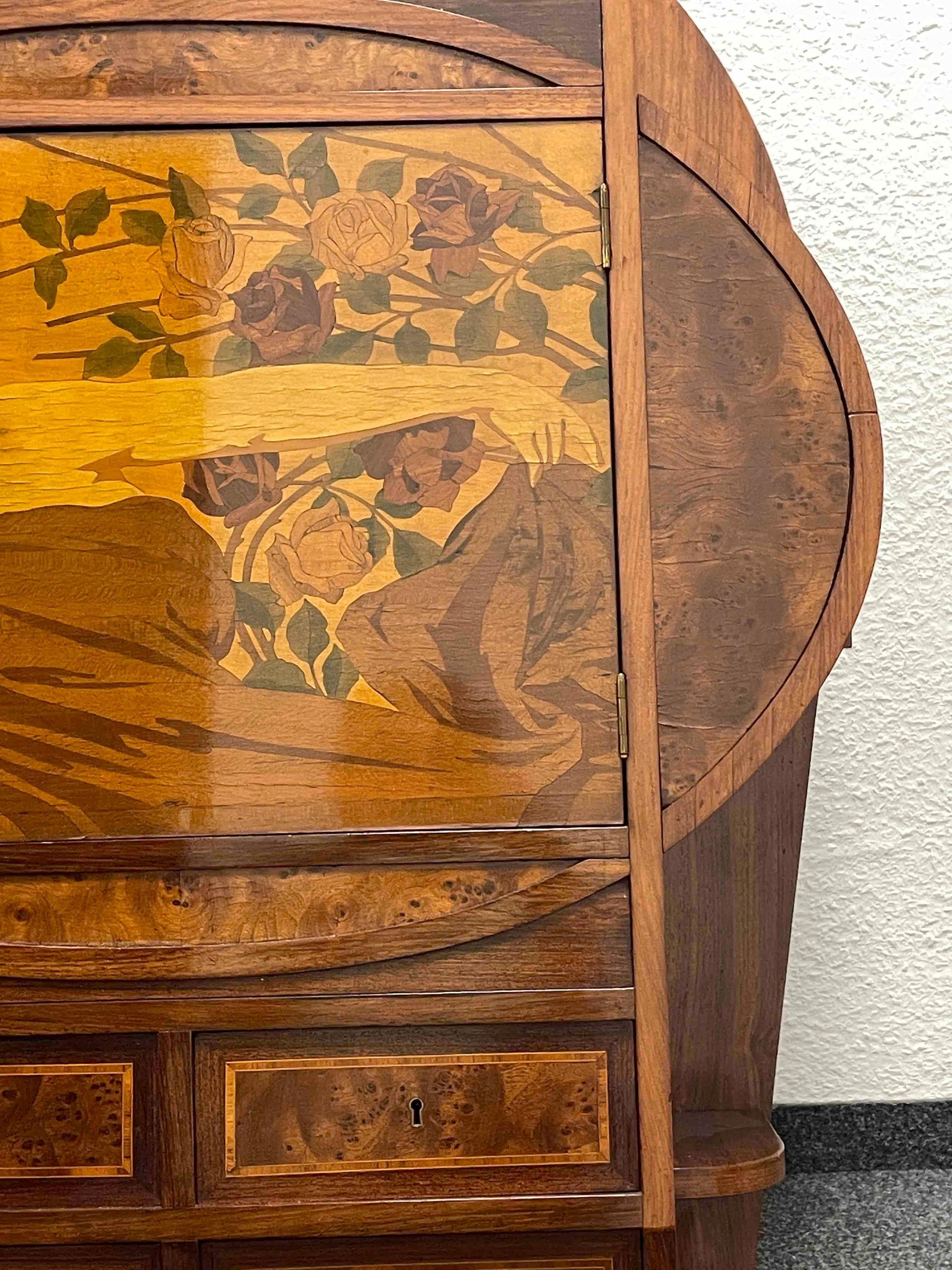 Austrian Wall Cabinet with Marquetry Inlays and Drawer Art Nouveau Vienna Austria, 1900s For Sale